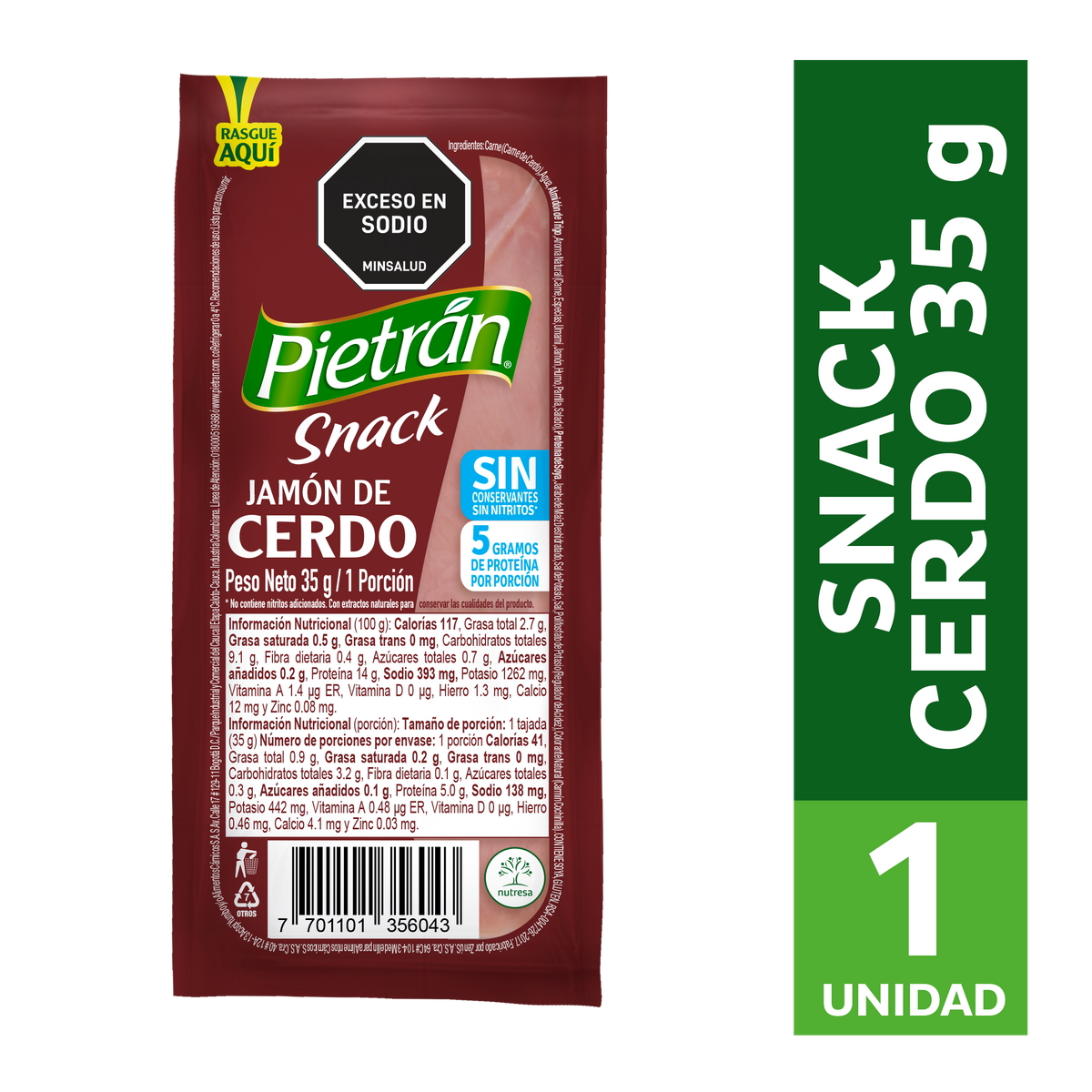 Pietrán Jamón Estándar Snack Sin Conservantes x 35 g