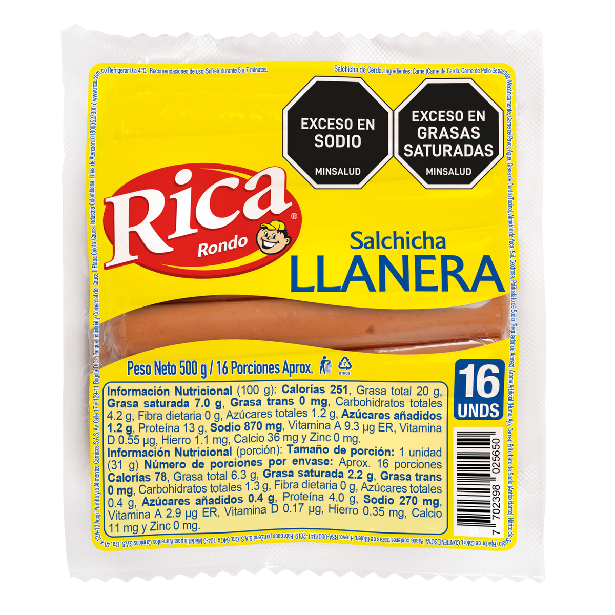 Rica Salchicha Llanera x 500 g