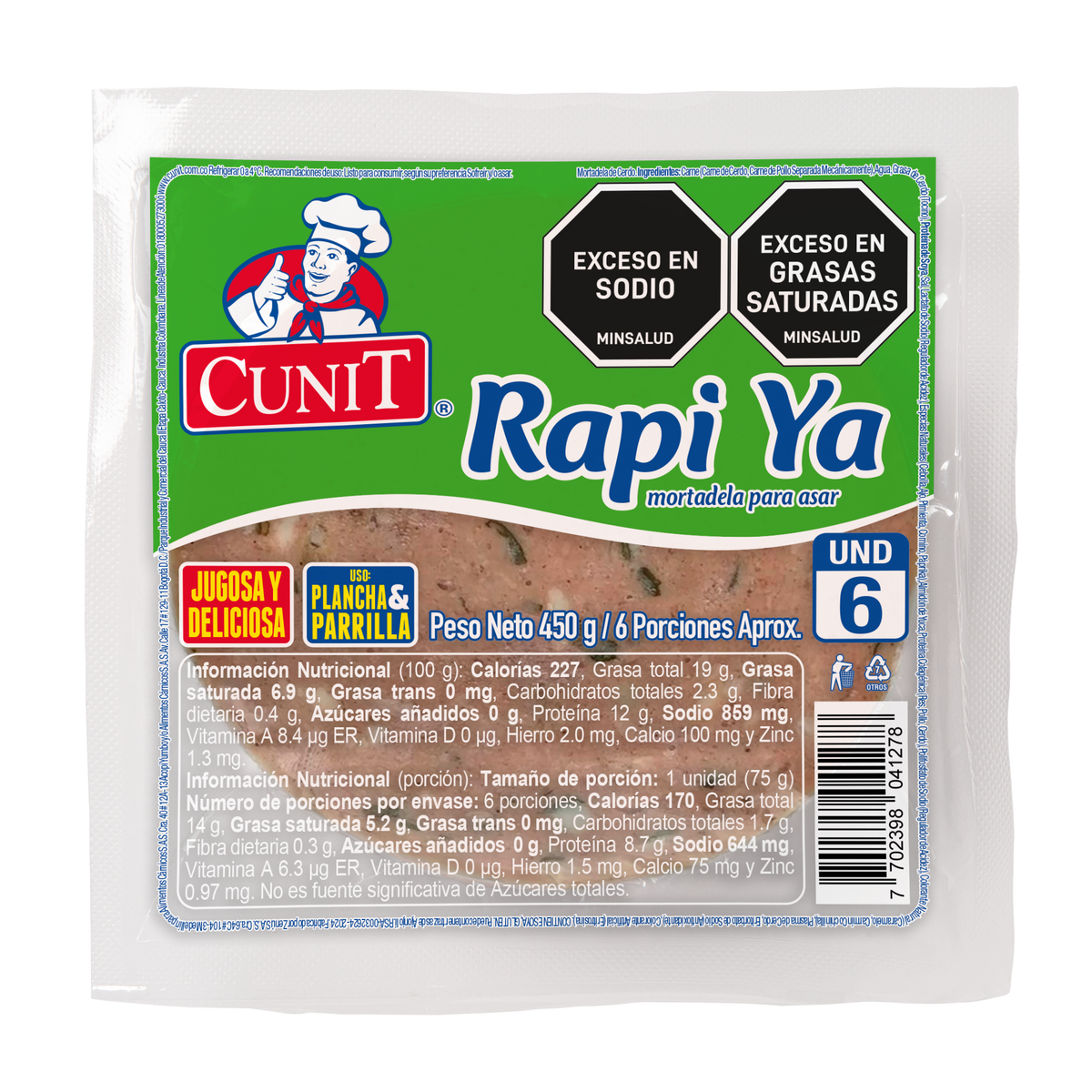 Cunit Mortadela Rapiya Precocida x 450 g