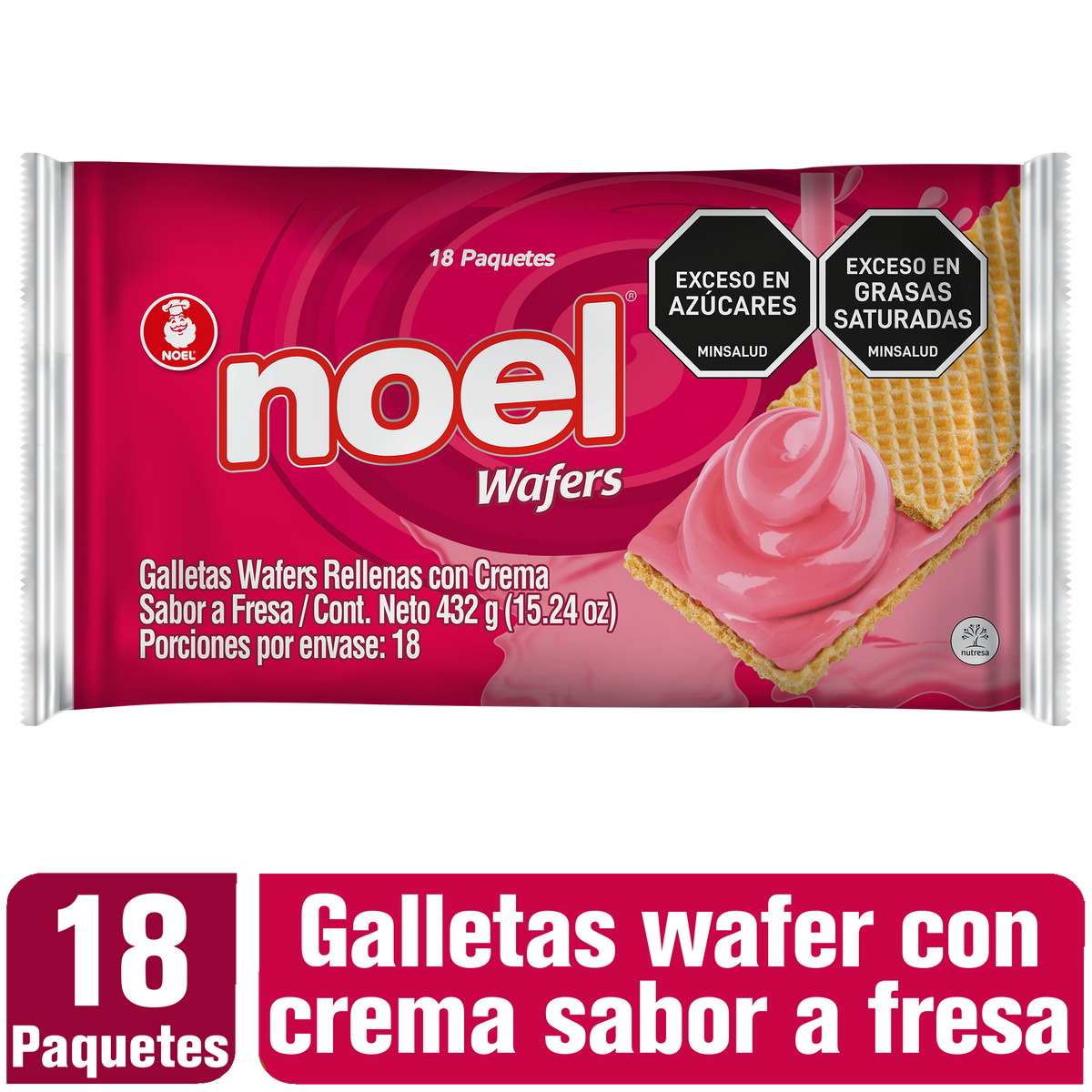 Noel Galleta Wafers Fresa Bolsa 18 x 4