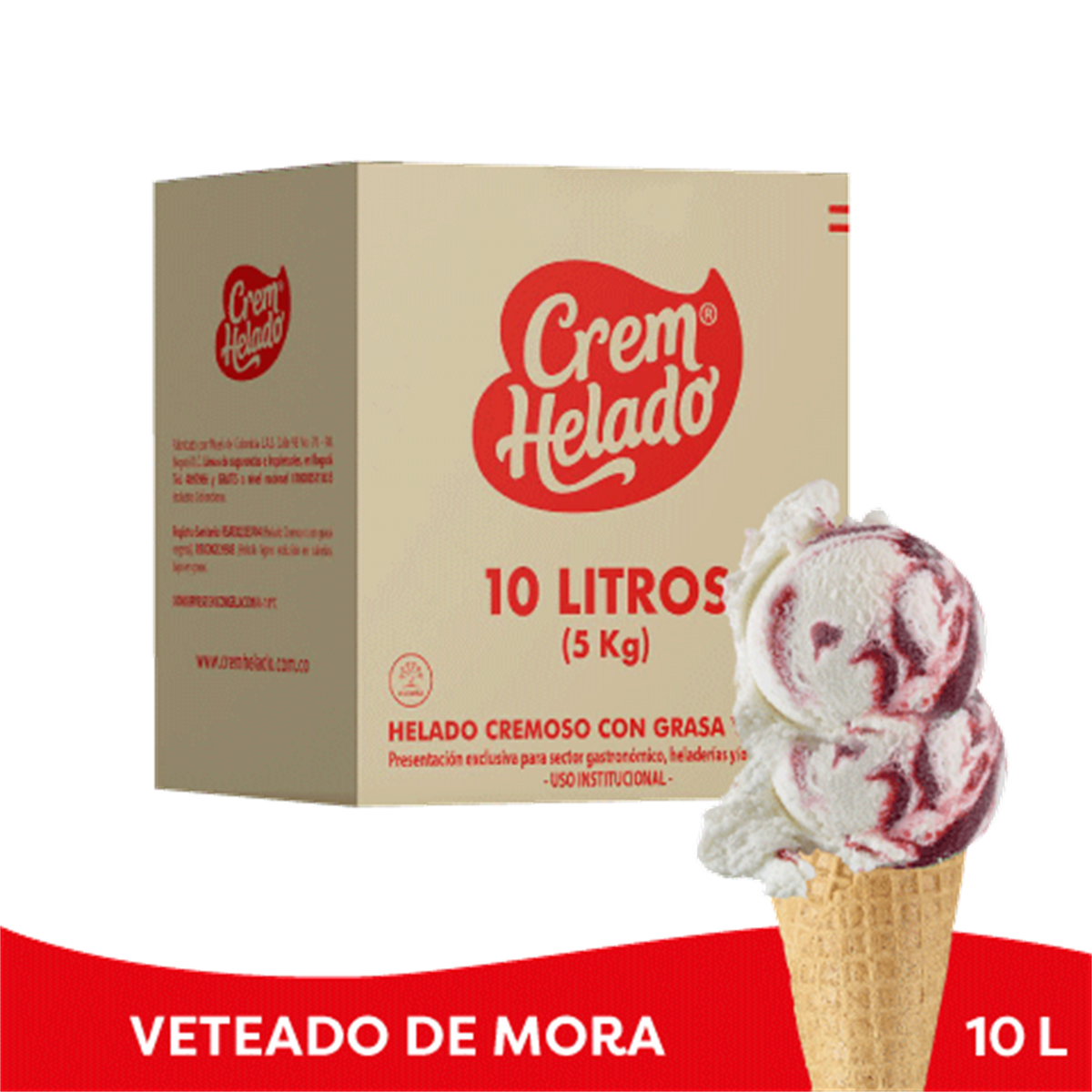 Crem Helado Tradicional Tarro Veteado Mora x 10 L