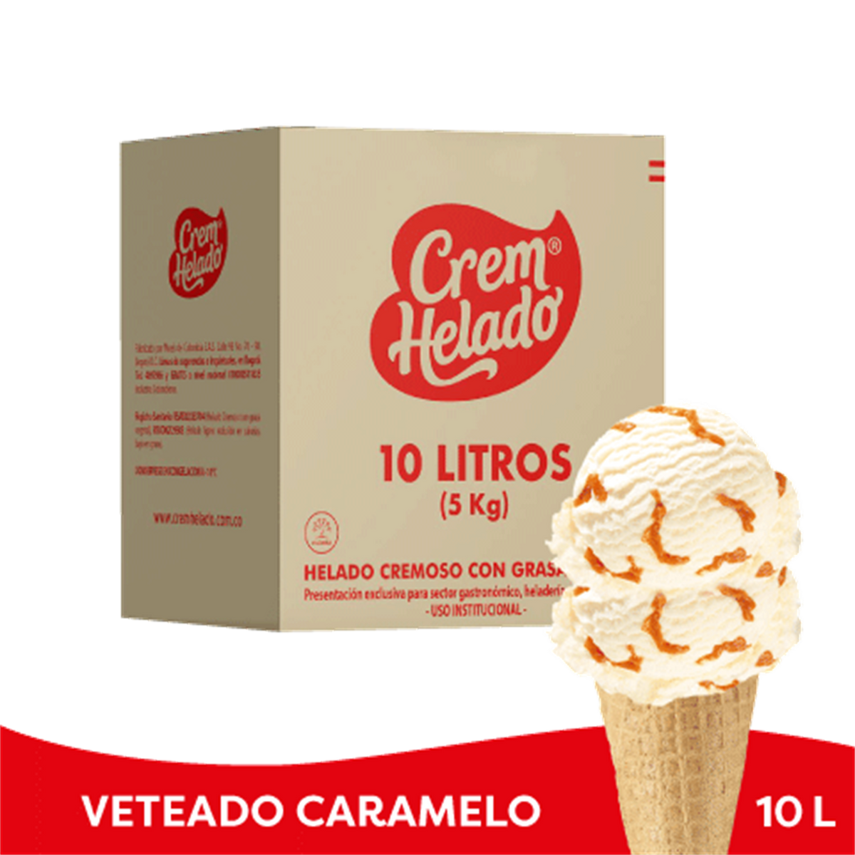 Crem Helado Tradicional Tarro Veteado Caramelo x 10 L