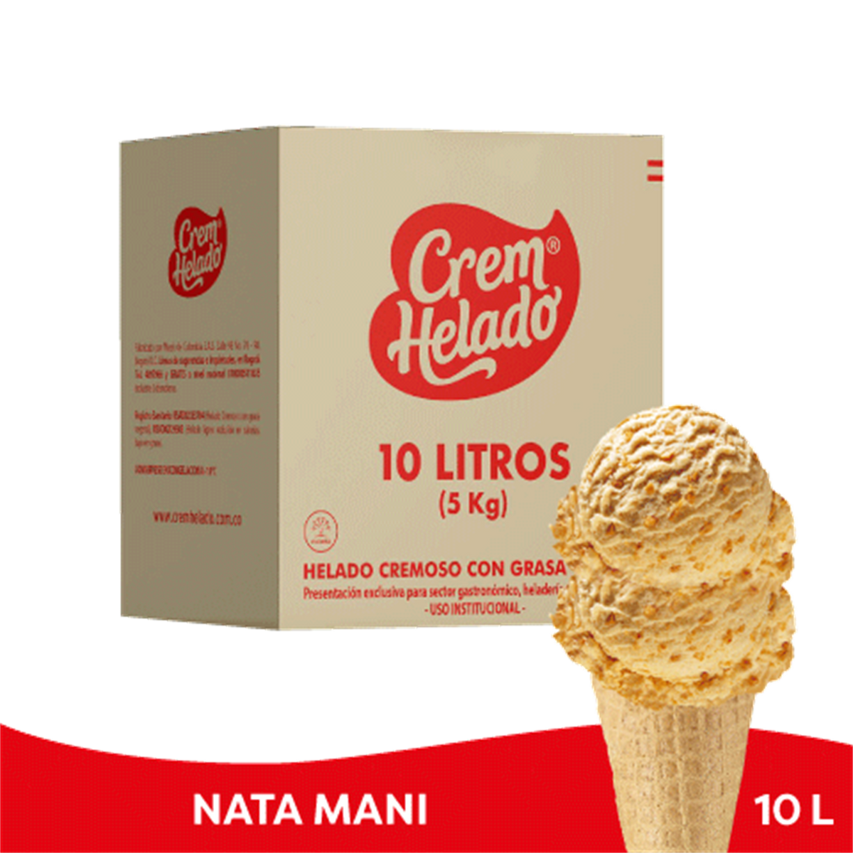 Crem Helado Tradicional Tarro Nata Maní x 10 L