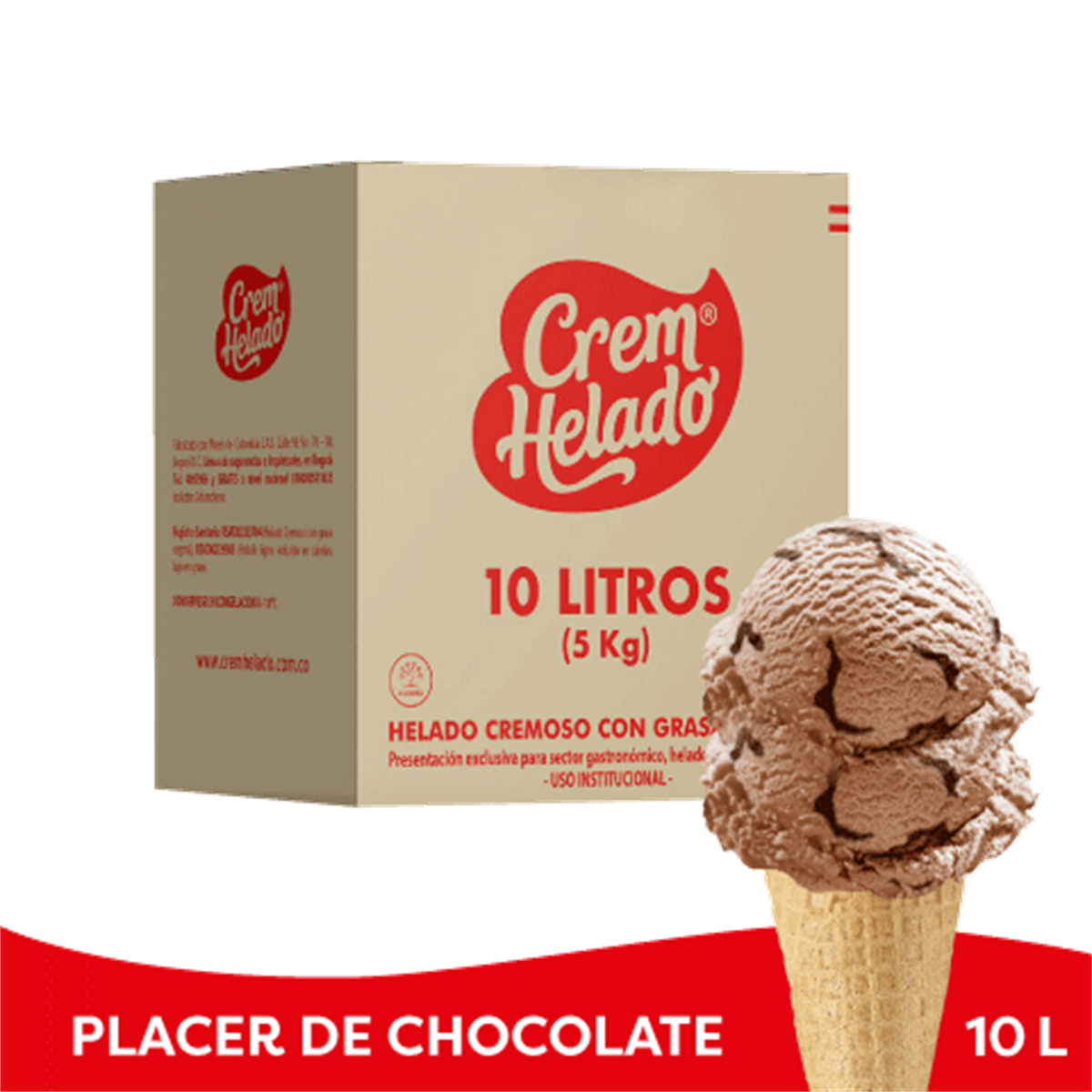 Crem Helado Tradicional Tarro Placer de Chocolate x 10 L