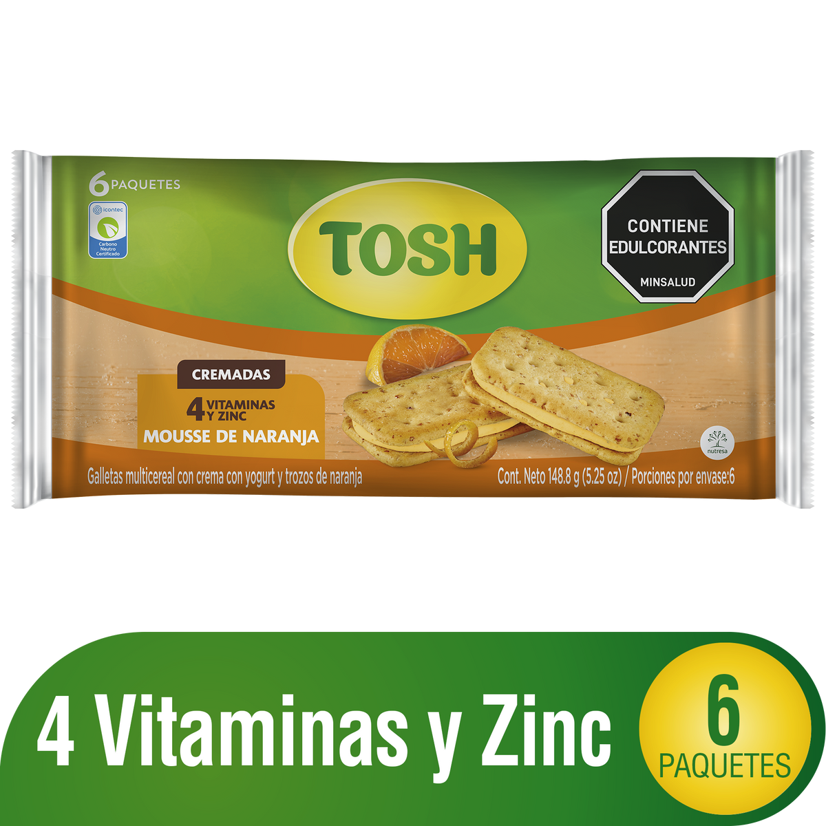 Tosh Galleta Mousse Naranja Bolsa x 6
