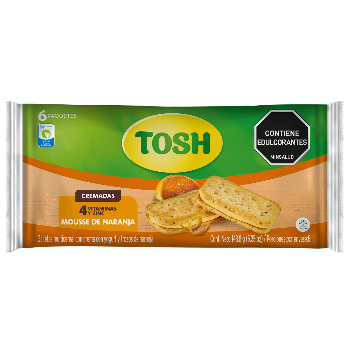 Tosh Galleta Mousse Naranja Bolsa x 6