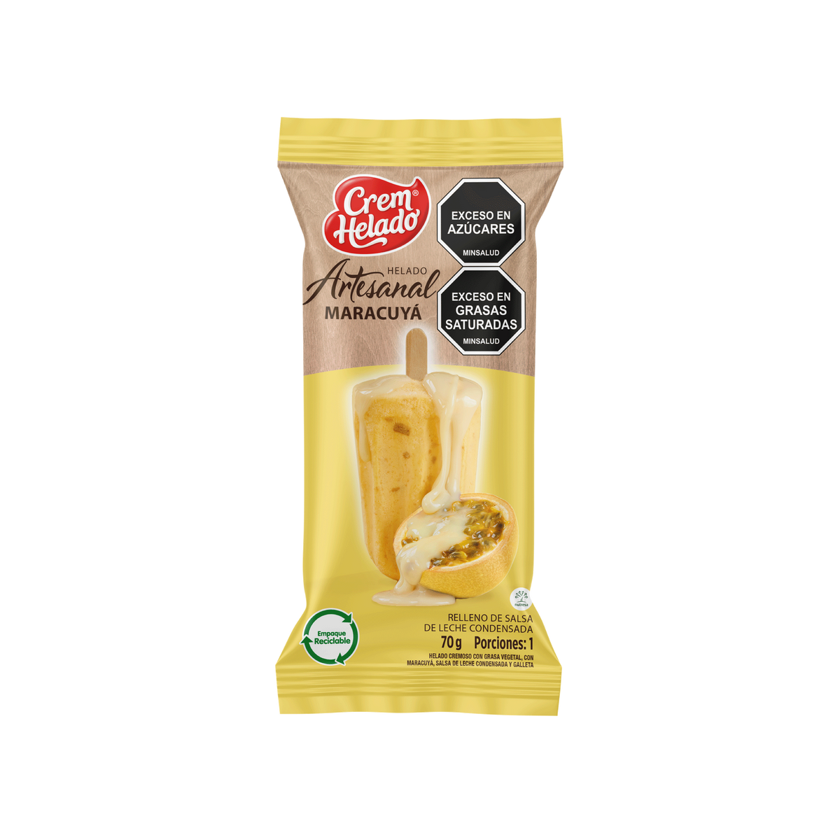 Crem Helado Artesanal Paleta Maracuyá Caja x 25 Un x 70 g