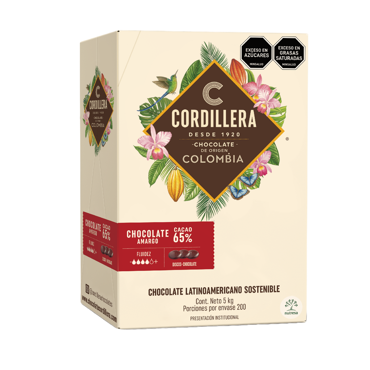 Cordillera Cobertura Amarga 65% Origen Colombia Depositados x 5kg
