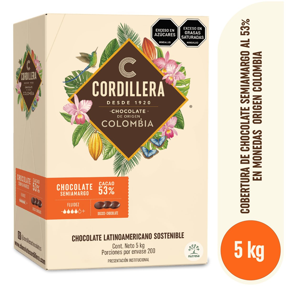 Cordillera Cobertura Semiamarga 53% Origen Colombia Depositados x 5kg