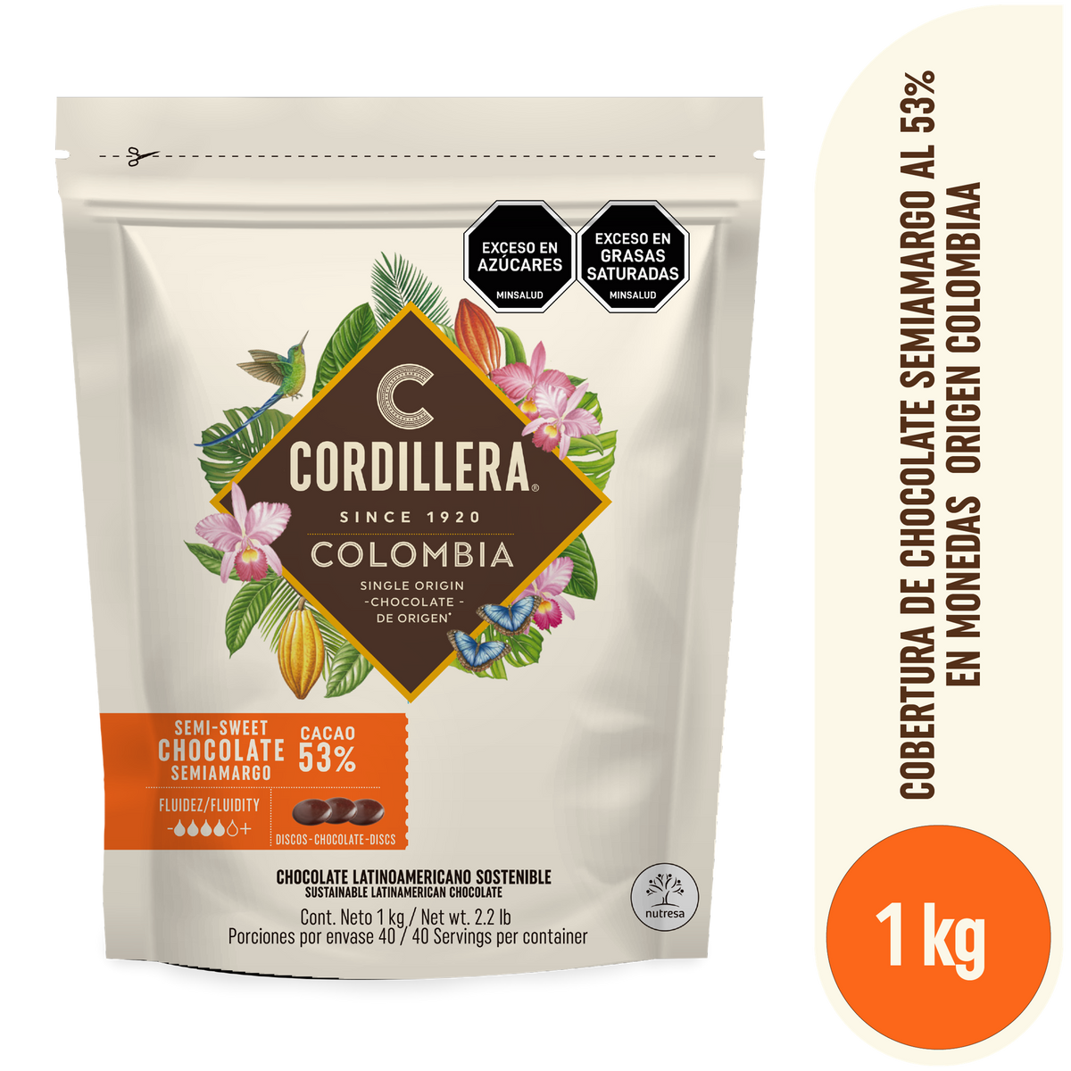 Cordillera Cobertura Semiamarga 53% Origen Colombia Depositados x 1 kg