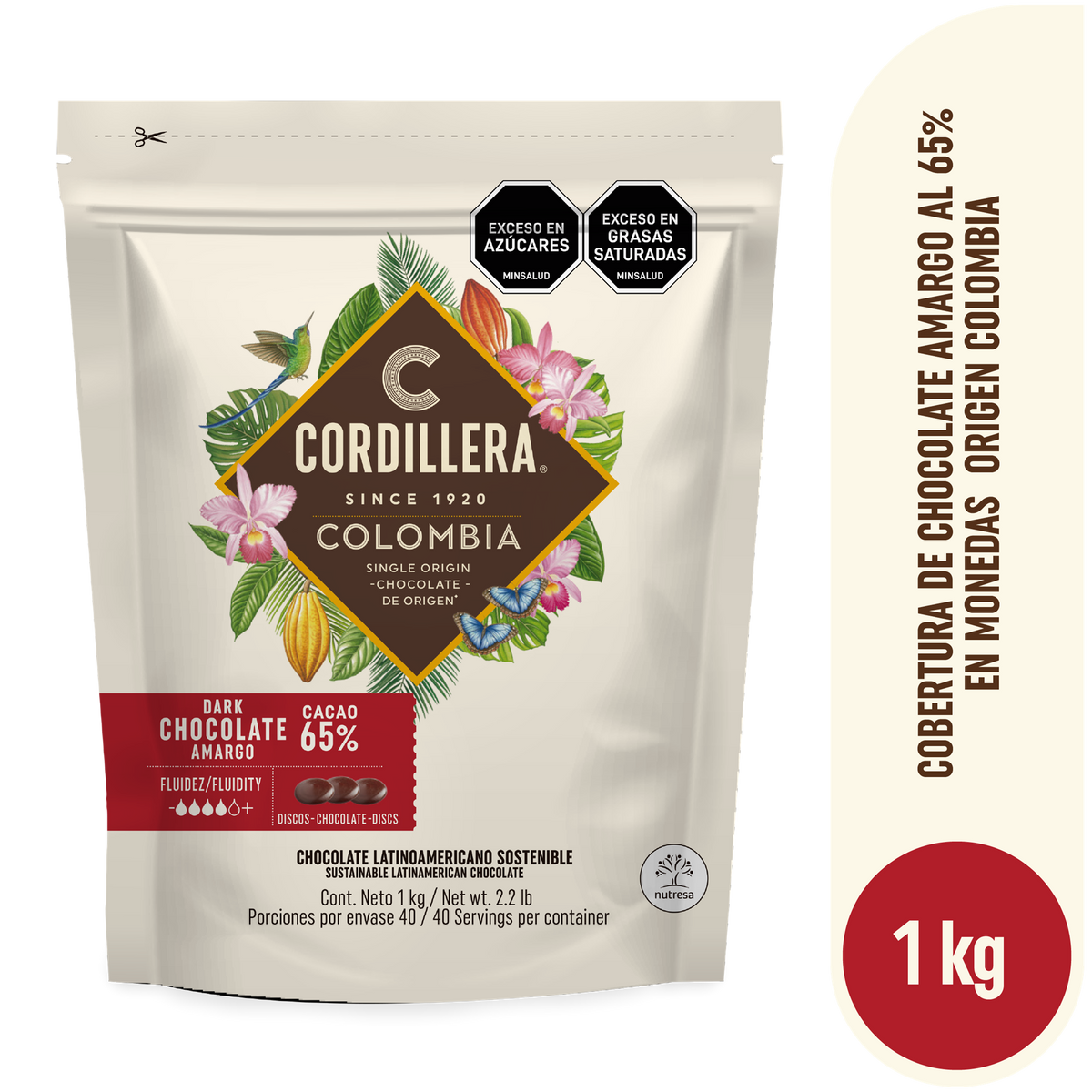 Cordillera Cobertura Amarga 65% Origen Colombia Depositados x 1 kg