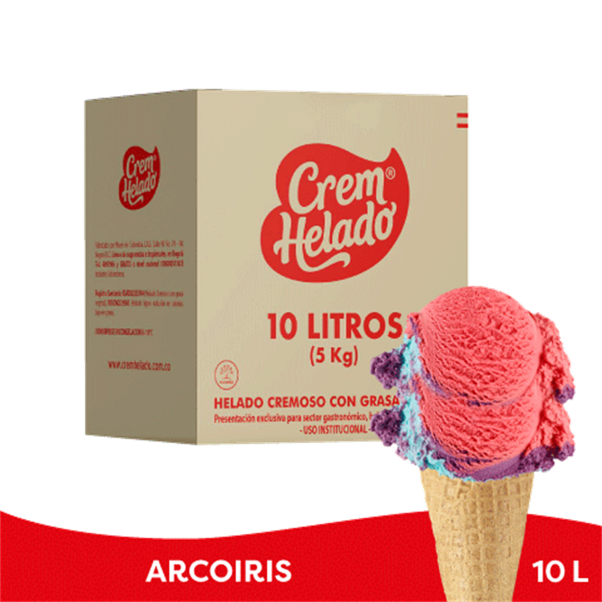 Crem Helado Tradicional Tarro Arcoíris x 10 L