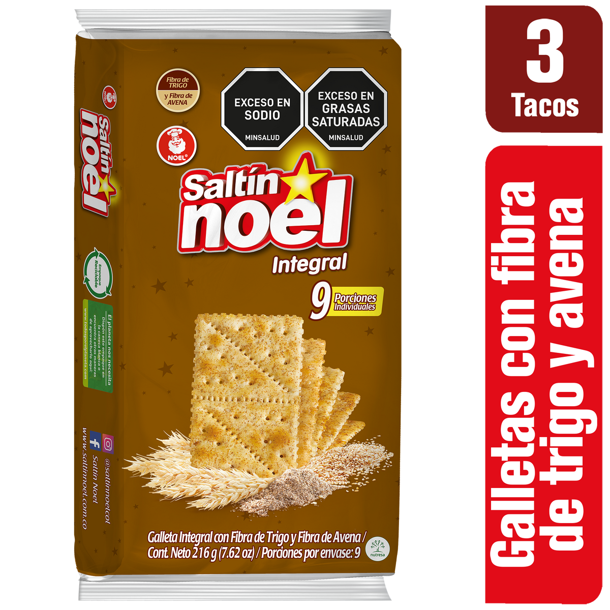 Saltin Noel Galleta Doble Fibra Bolsa. 9 x 3
