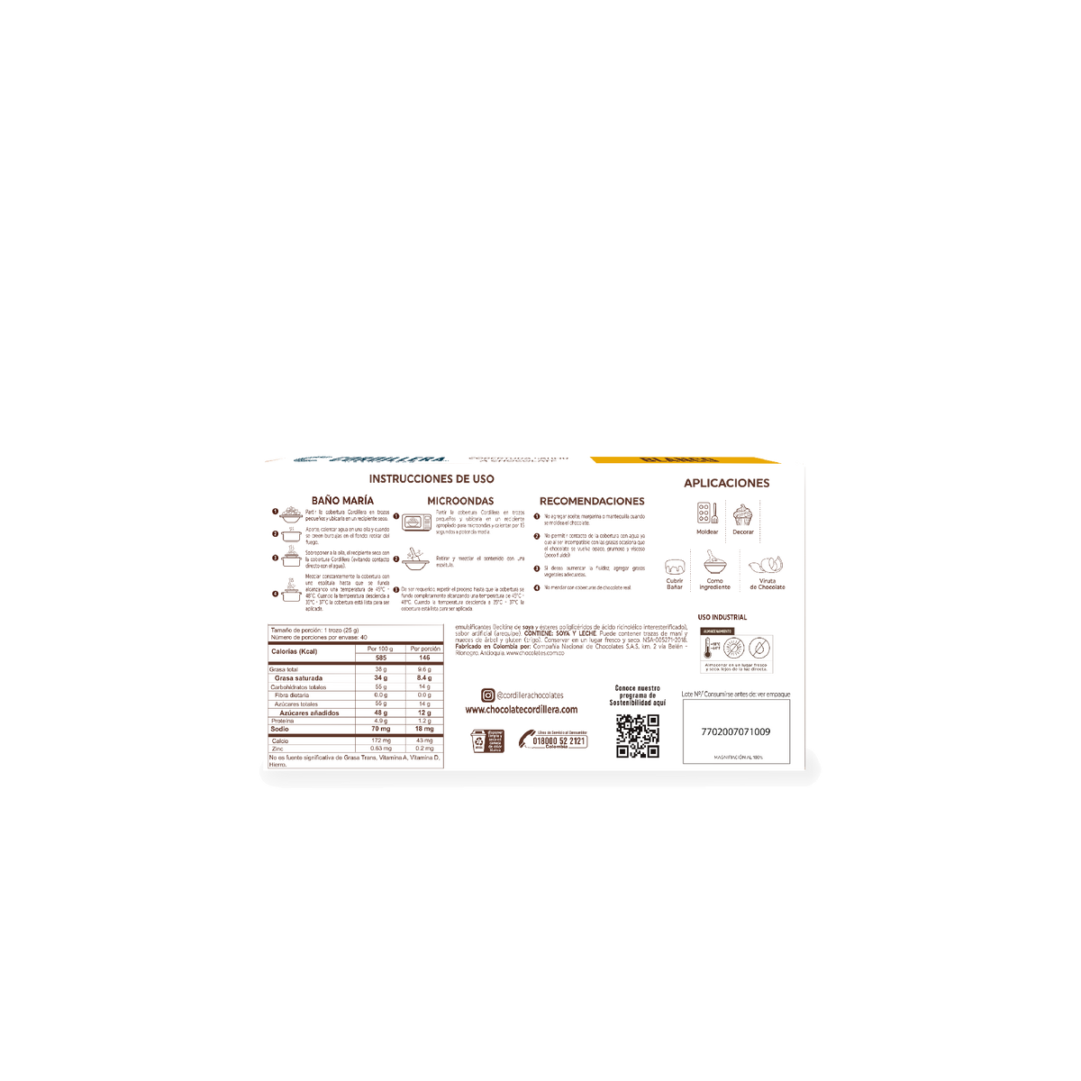 Chocolates B2B Cobert Sch Blanca Cordillera 10Bq X 1Kg