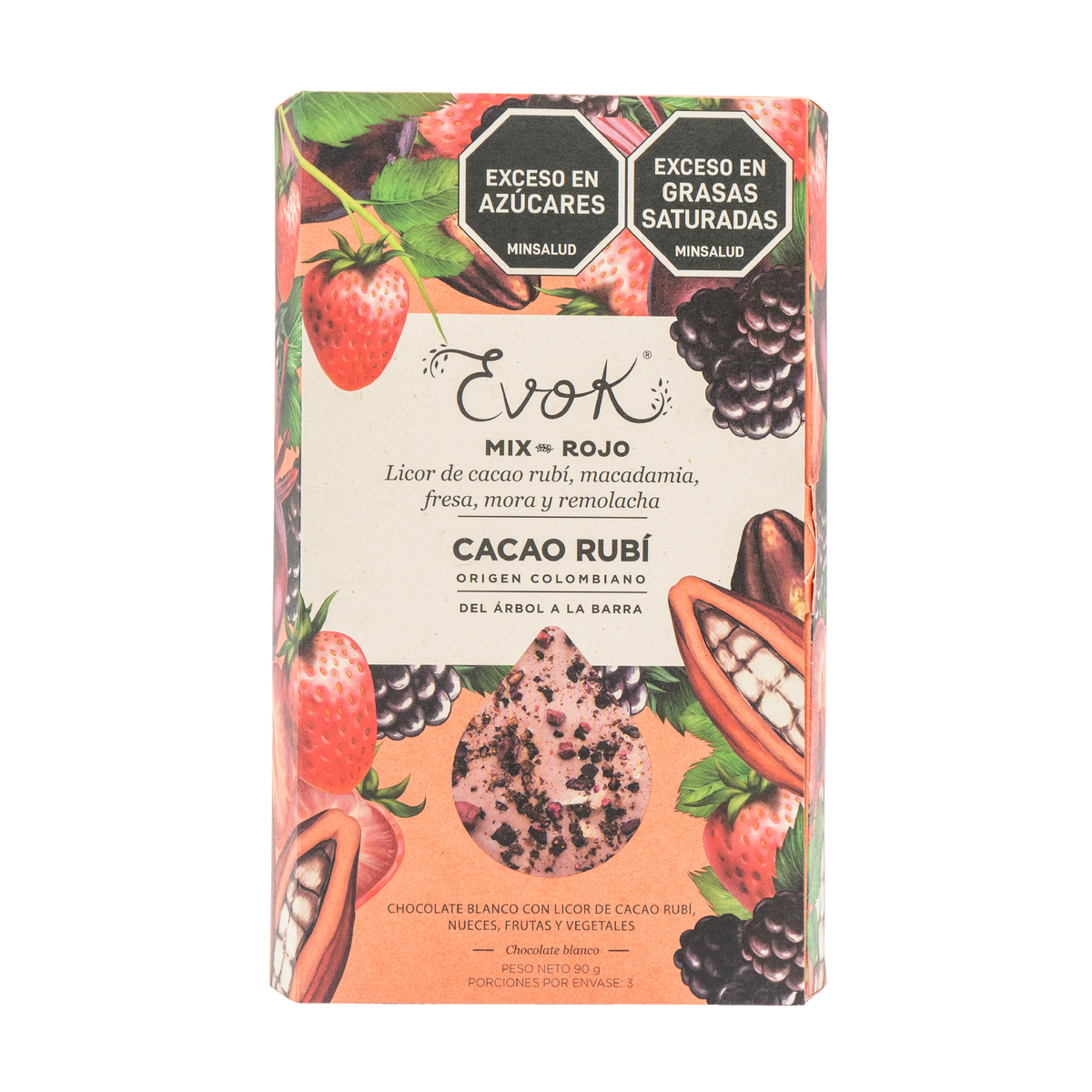 Evok Chocolate Rubí Macadamía Fresa Mora Barra x 90 g