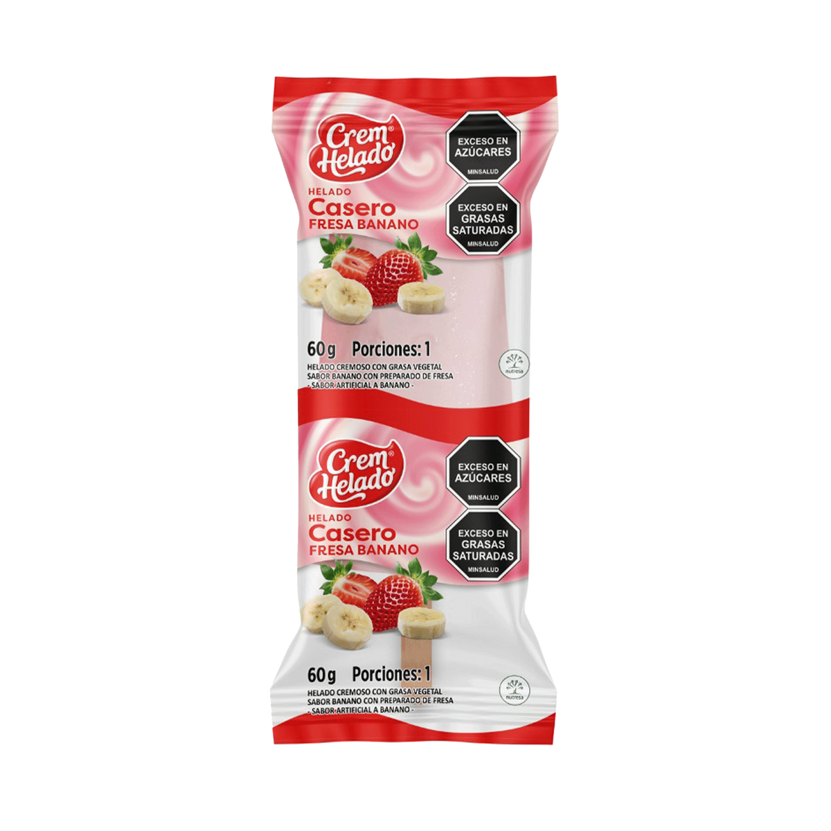 Crem Helado Casero Paleta Fresa Banano Caja x 25 Un x 60 g