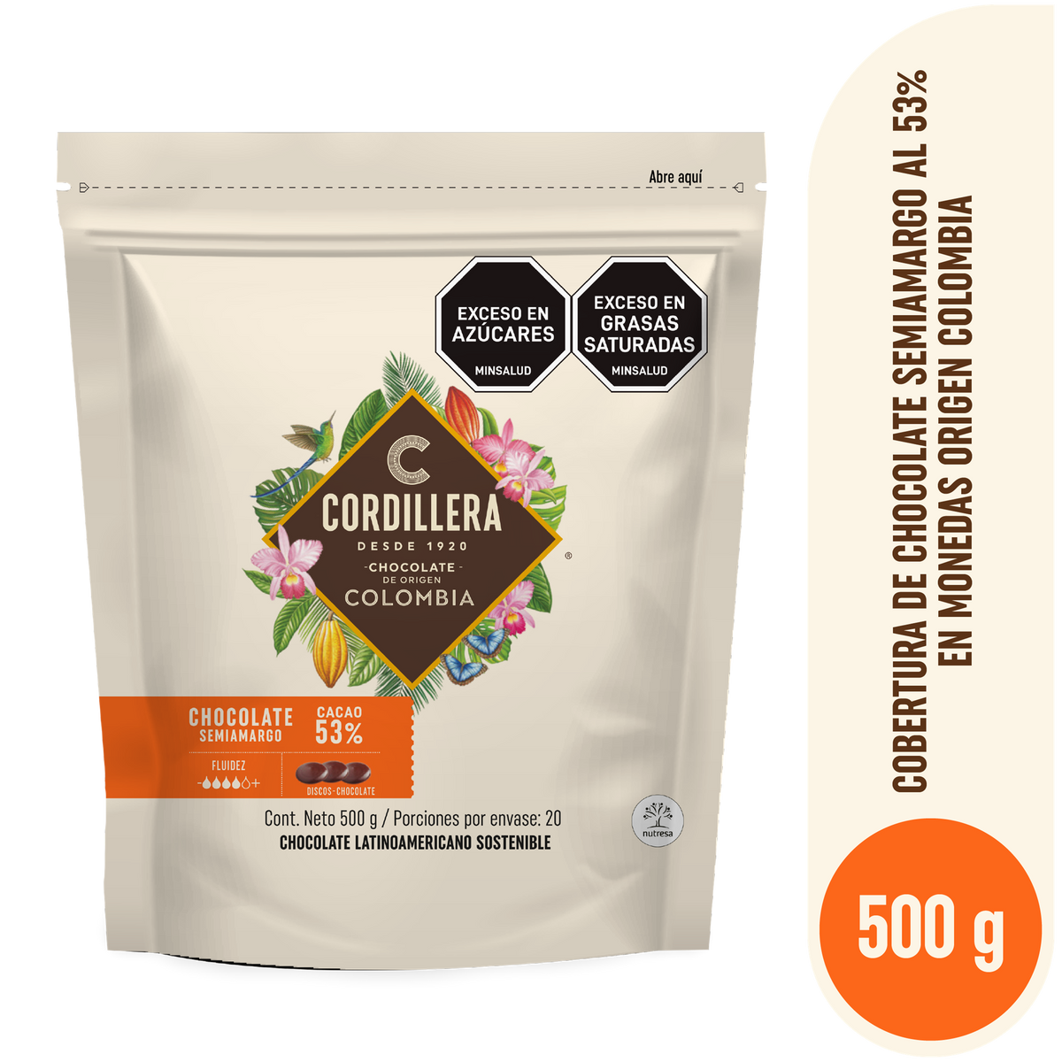 Cordillera Cobertura Semiamarga 53% depositados x 500 g