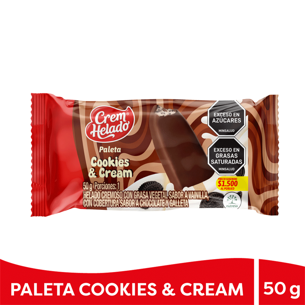 Crem Helado Paleta Galleta Caja x 60 Un x 50 g