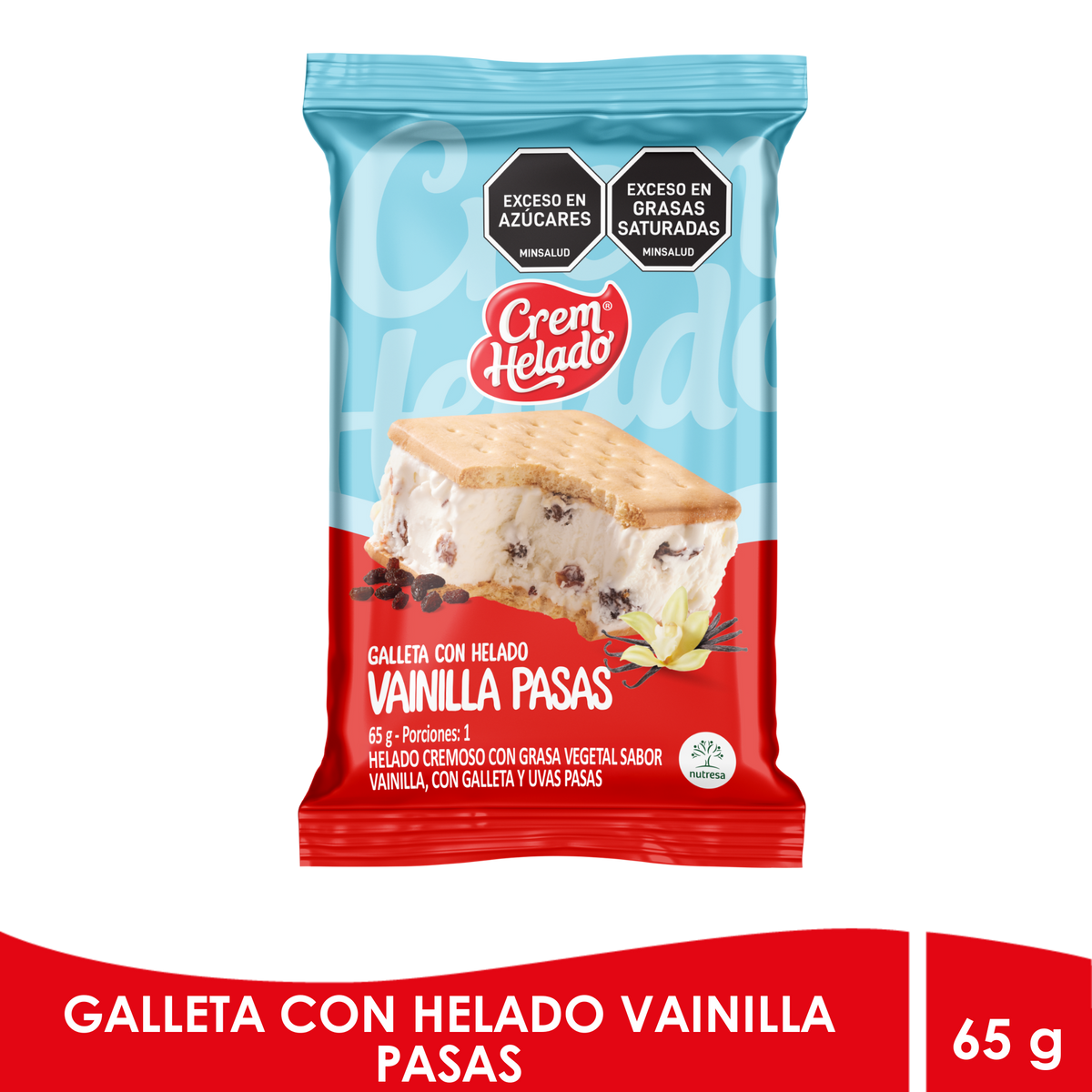 Crem Helado Galleta con Helado Vainilla con Pasas Caja x 20 Un x 65 g
