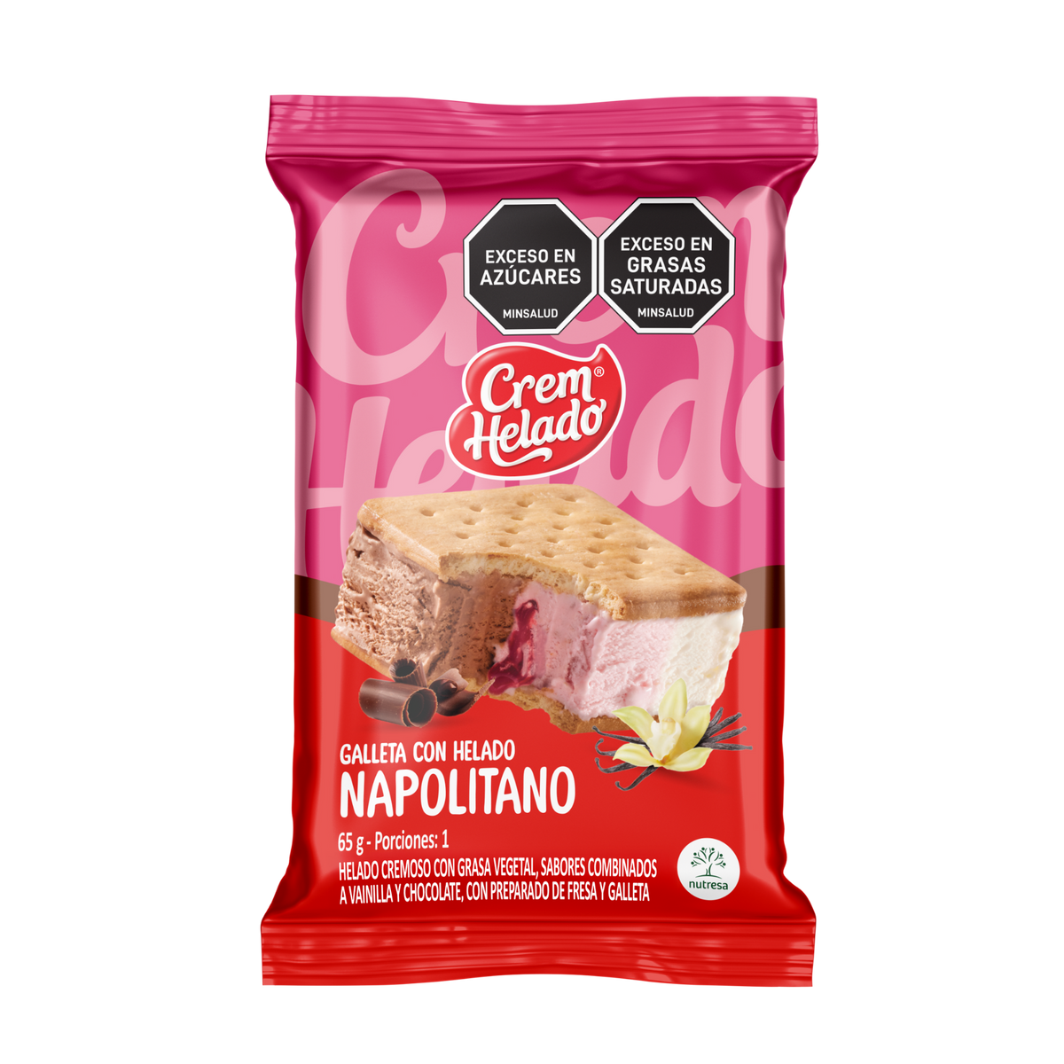 Crem Helado Galleta con Helado Napolitano Caja x 20 Un x65g