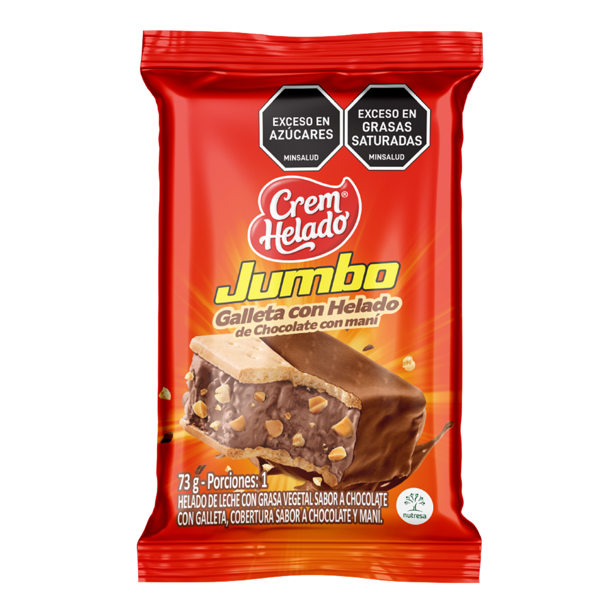 Crem Helado Galleta con Helado Chocolate Jumbo Caja x 20 Un x65g