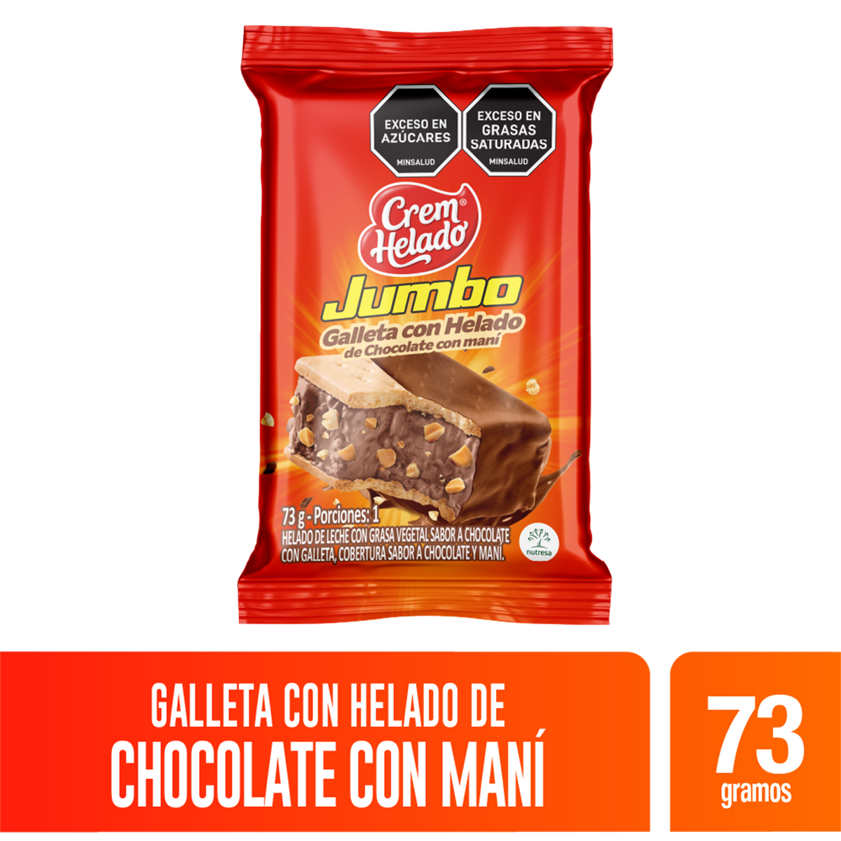 Crem Helado Galleta con Helado Chocolate Jumbo Caja x 20 Un x65g