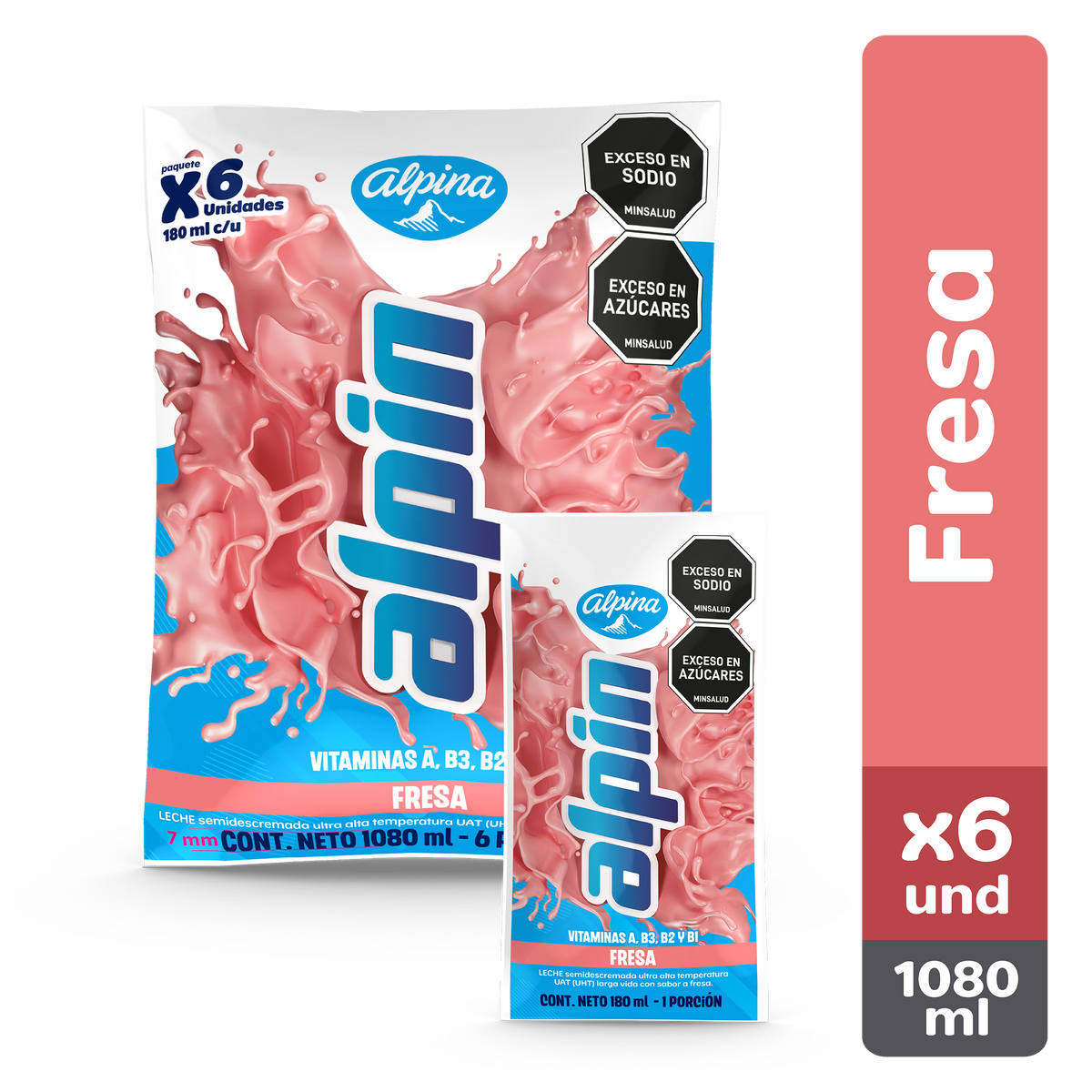 Alpina Multipack Alpin Fresa Bolsa 180 ml x 6 un