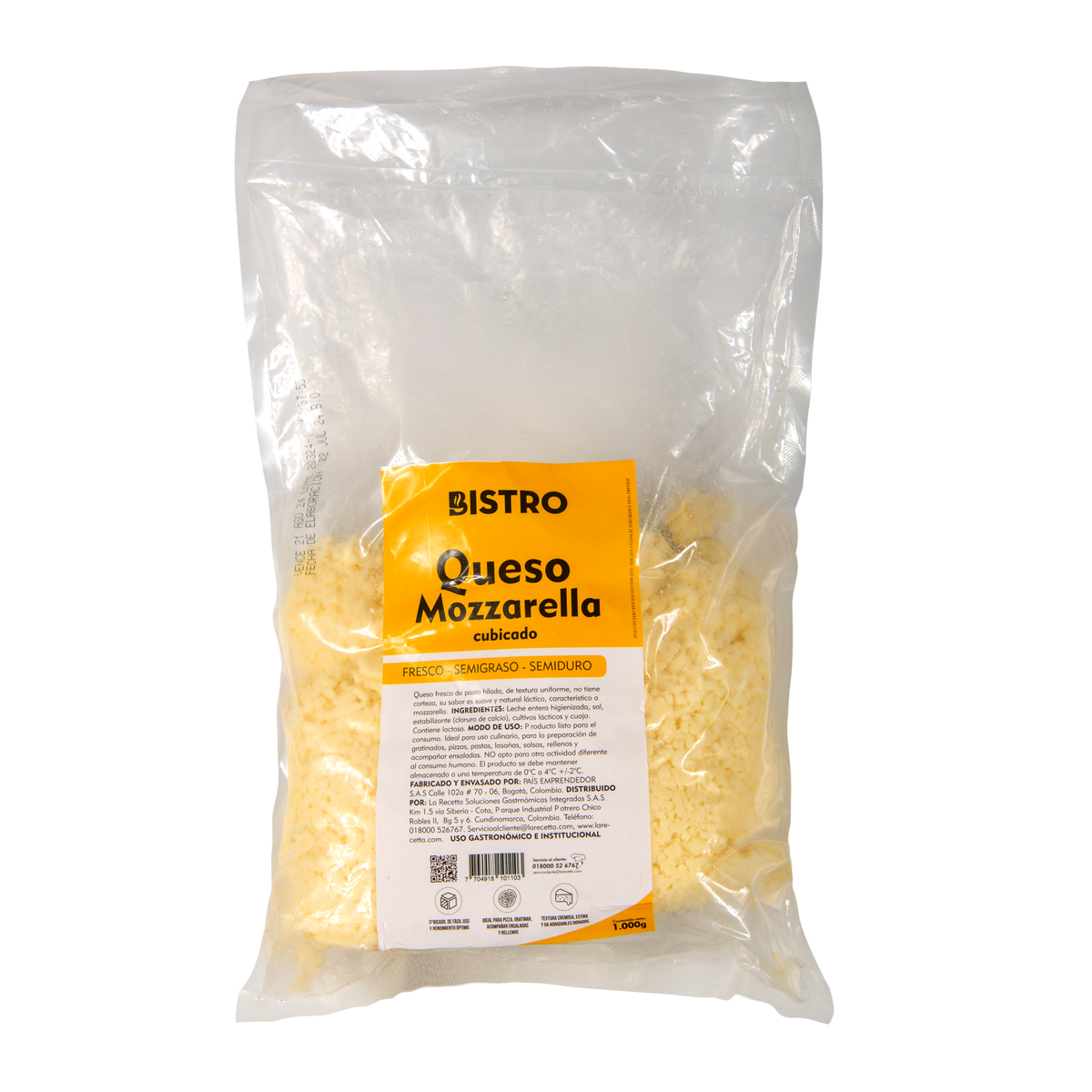 Bistro Queso Mozzarella Cubicado x 1 kg