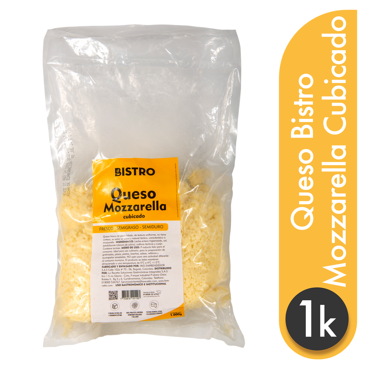 Bistro Queso Mozzarella Cubicado x 1 kg