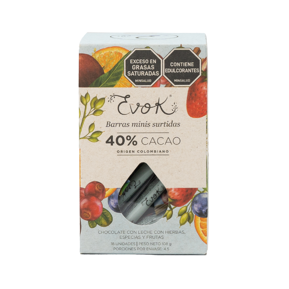 Evok Chocolate 40% Sin Azúcar Mini x18 un x 108 g
