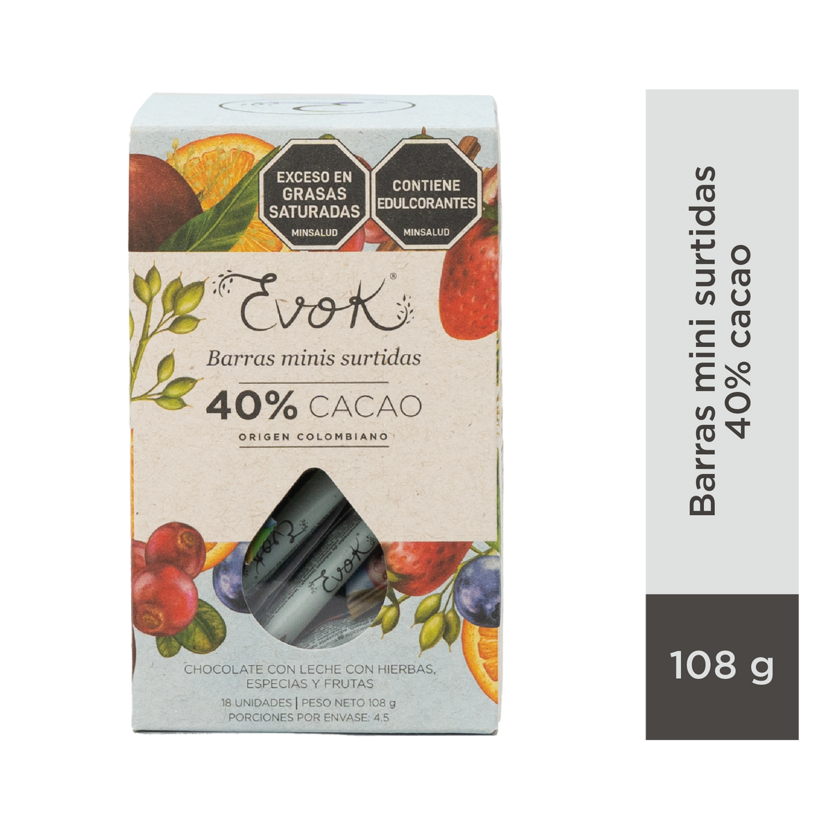 Evok Chocolate 40% Sin Azúcar Mini x18 un x 108 g