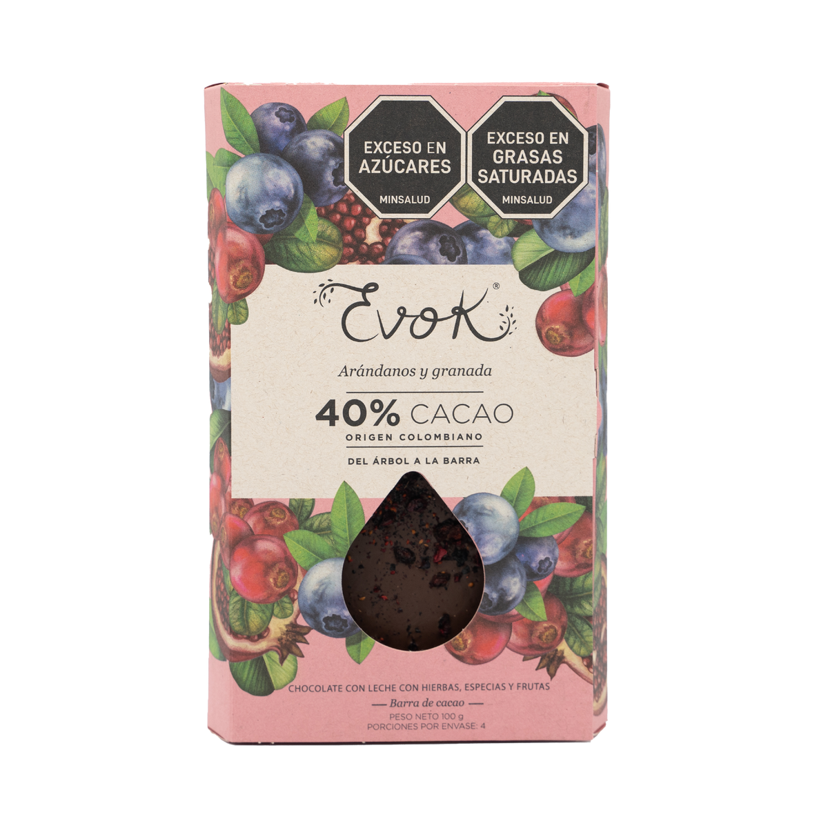 Evok Chocolate 40% Arándanos Ganada Barra x 100 g