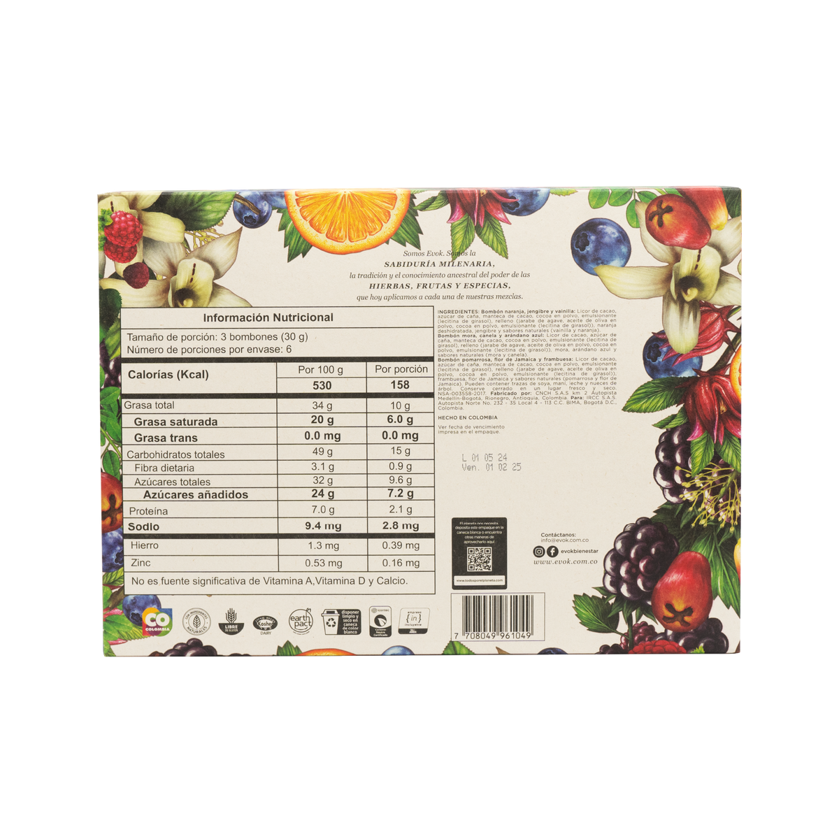 Evok Chocolate 70% Estuche x 18 unx 180 g