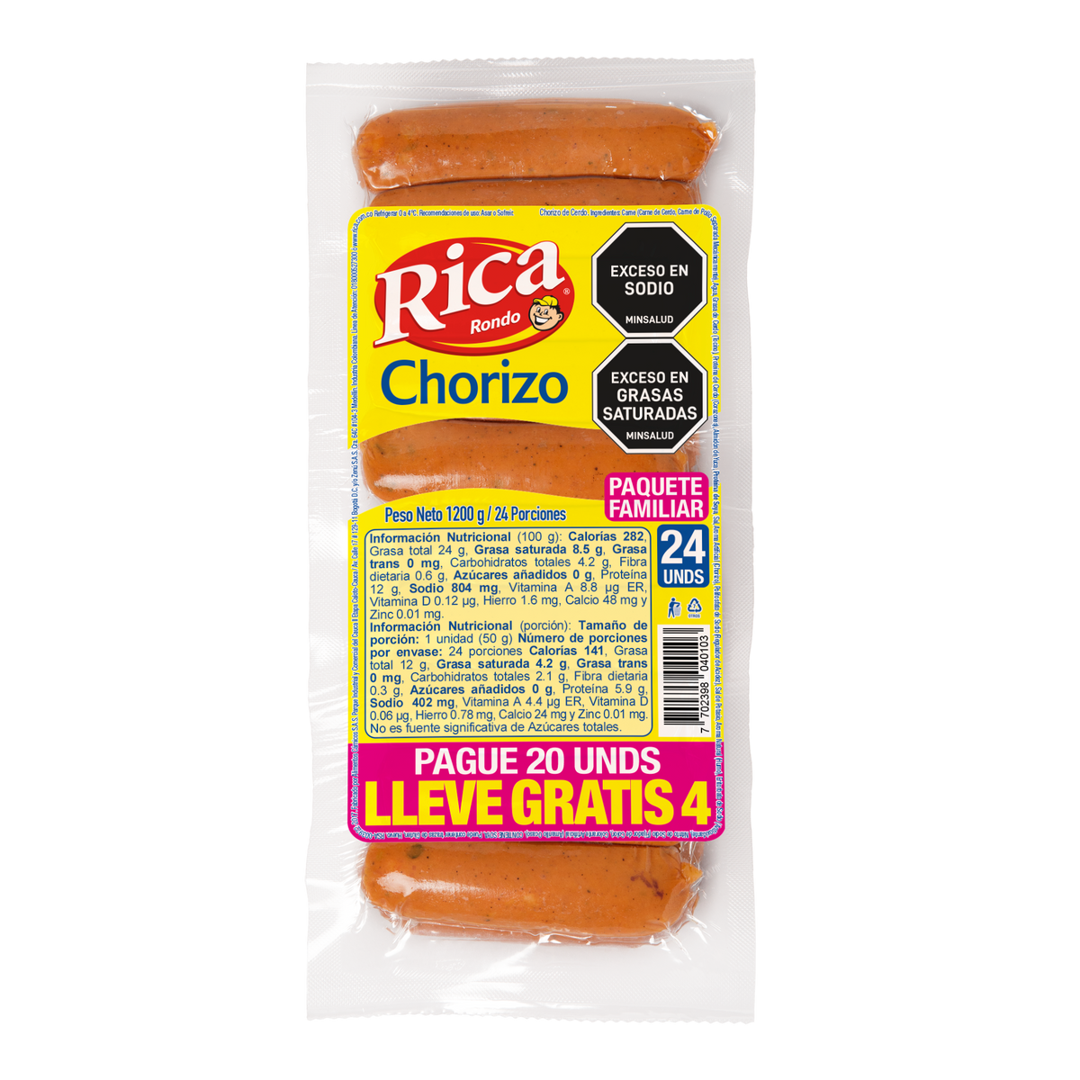 Rica Chorizo x 1000 g gratis 4 un