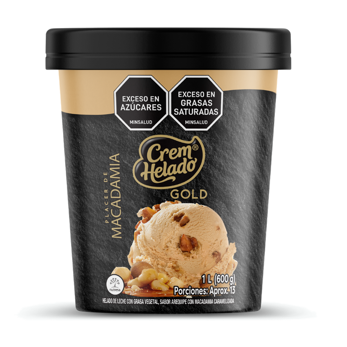 Crem Helado Gold Vaso Litro Placer Macadamia x 600 g