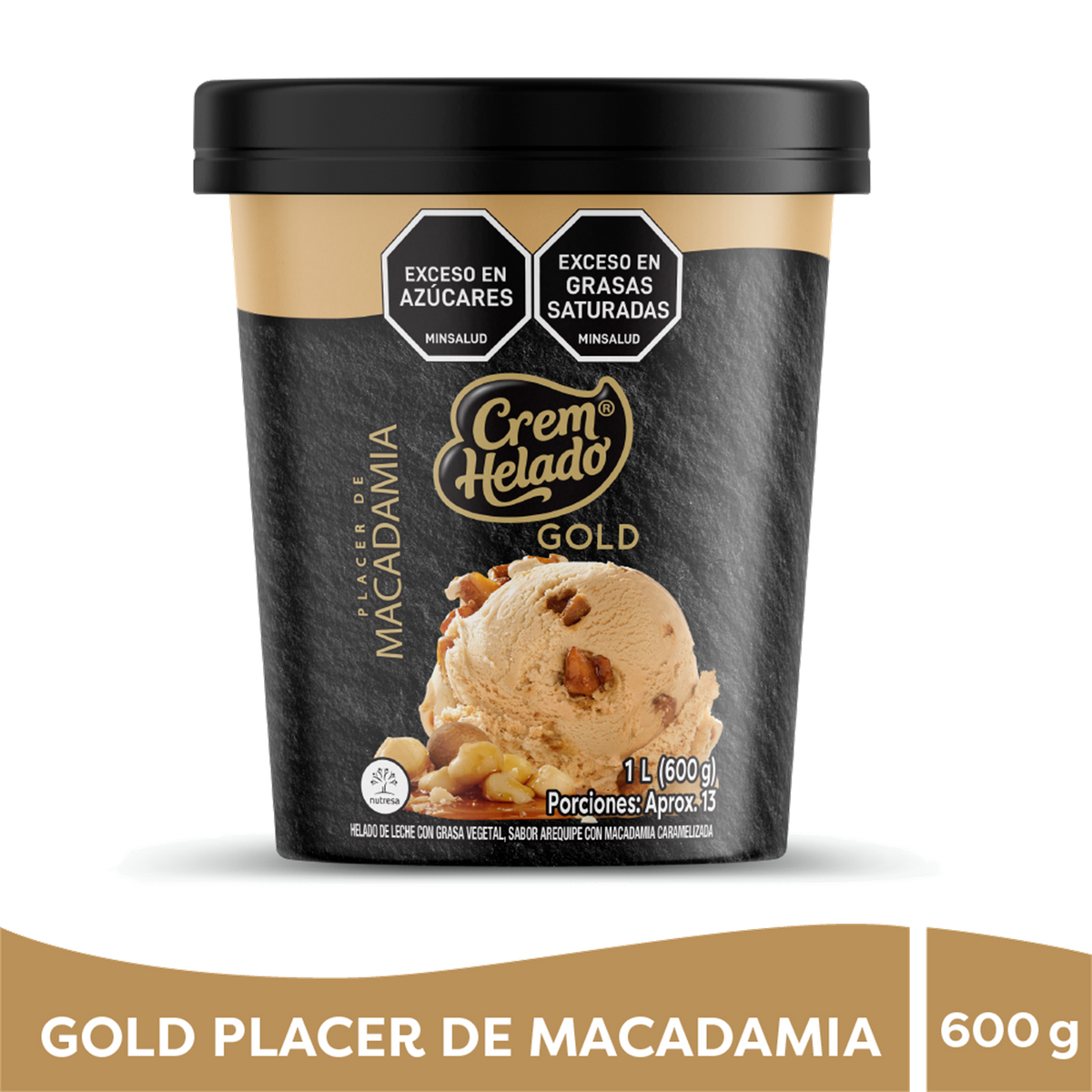 Crem Helado Gold Vaso Litro Placer Macadamia x 600 g