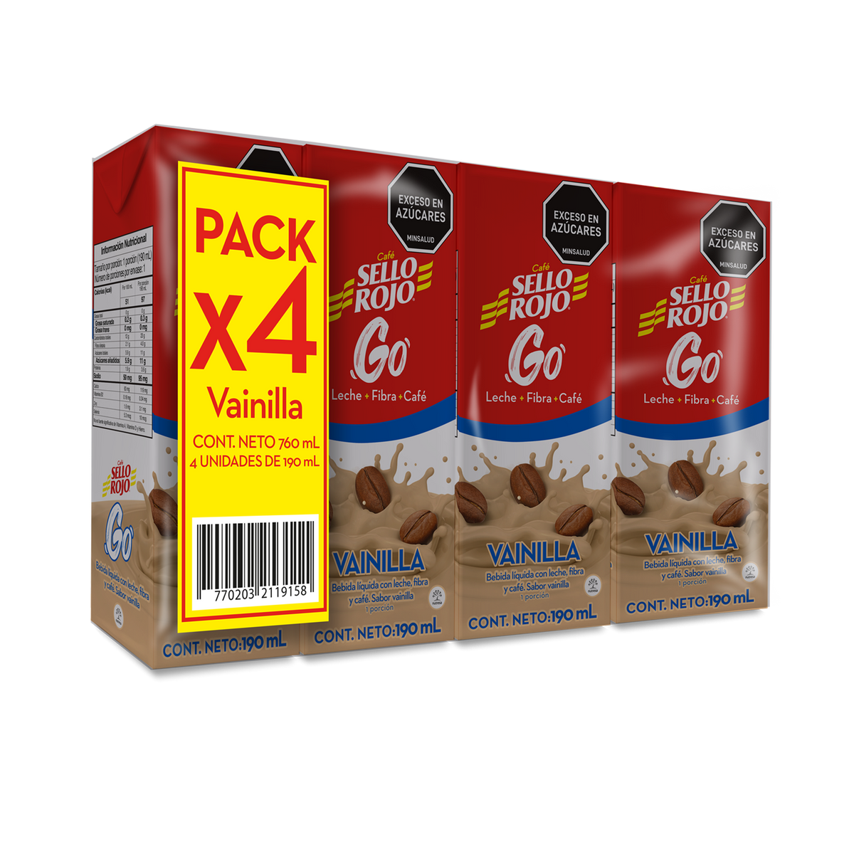 Sello Rojo Bebida Go Vainill Pack4 un x 190 ml