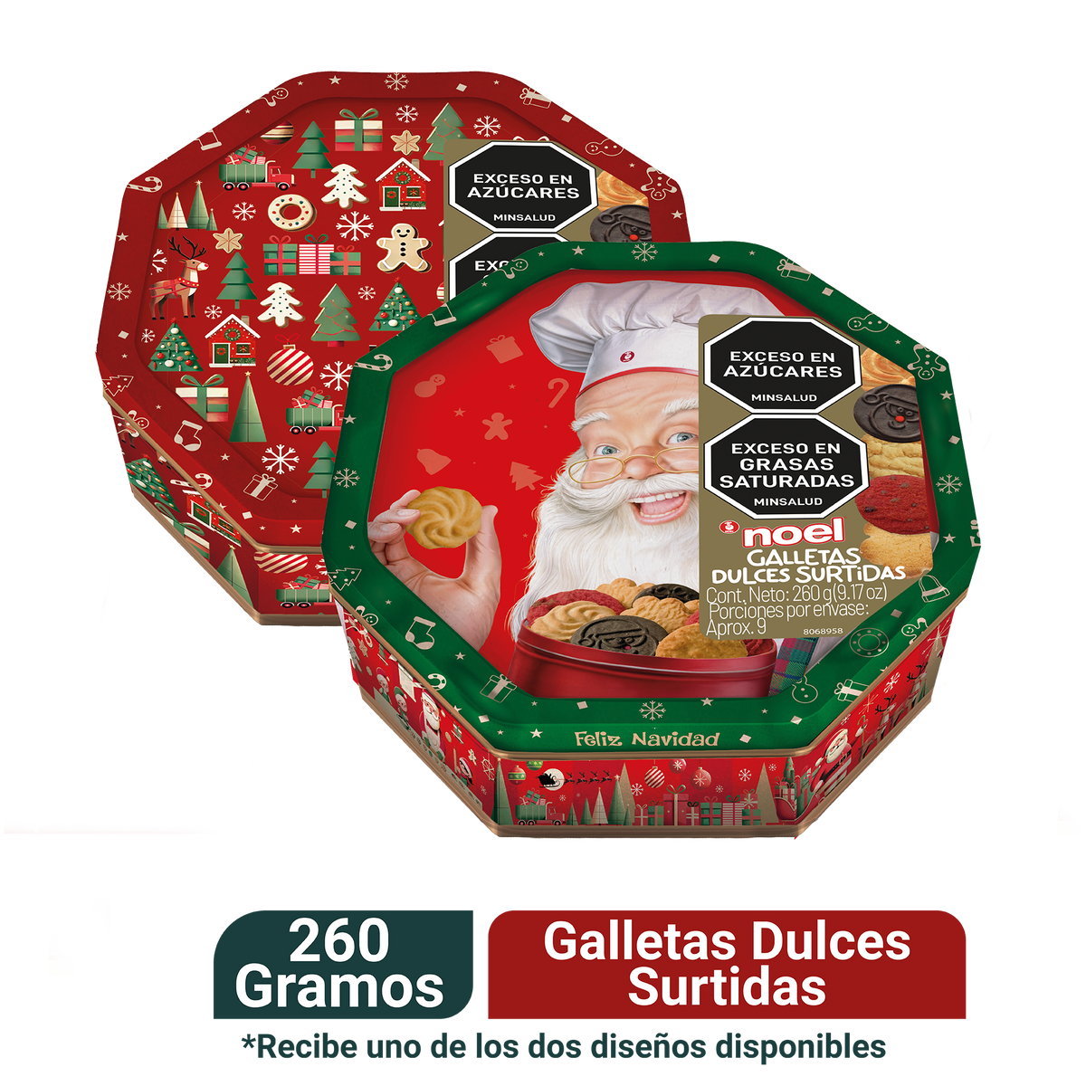 Noel Galleta Navidad Cofre Octogonal por 260 gramos