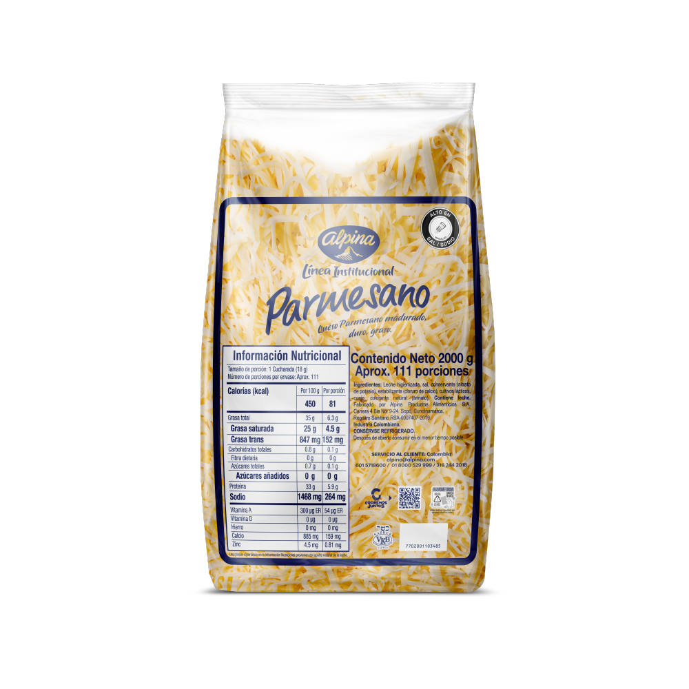Alpina Institucional Queso Parmesano Rallado x 2 kg