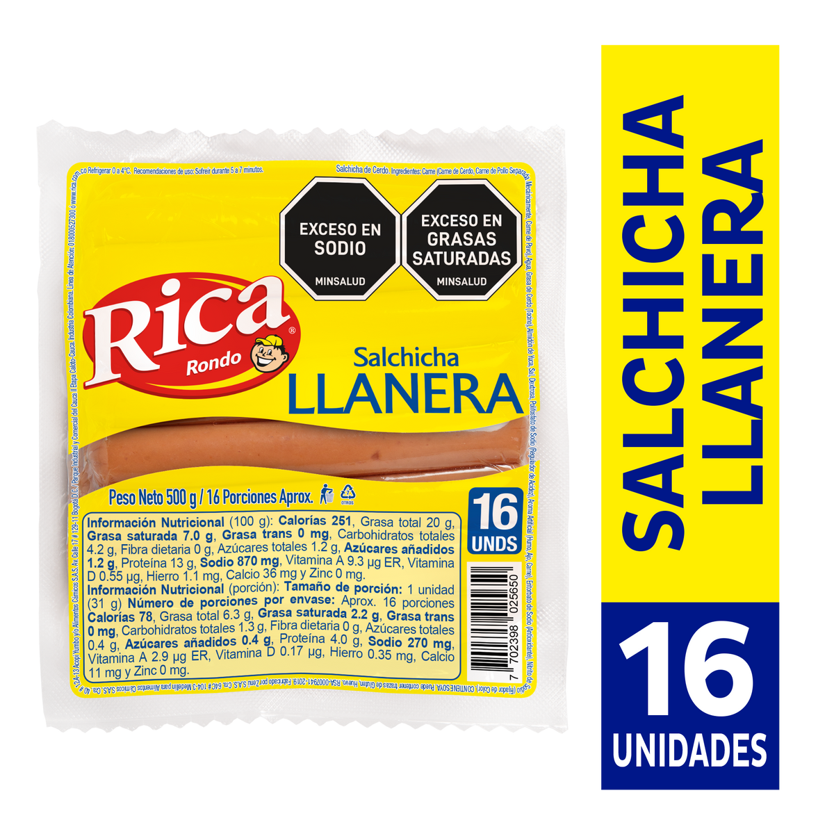 Rica Salchicha Llanera x 500 g