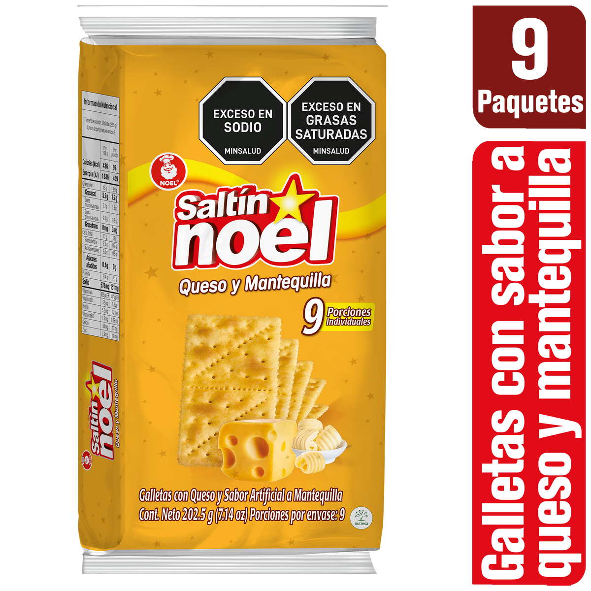 Saltin Noel Galleta Queso Mantequilla Bolsa. 9 x 3