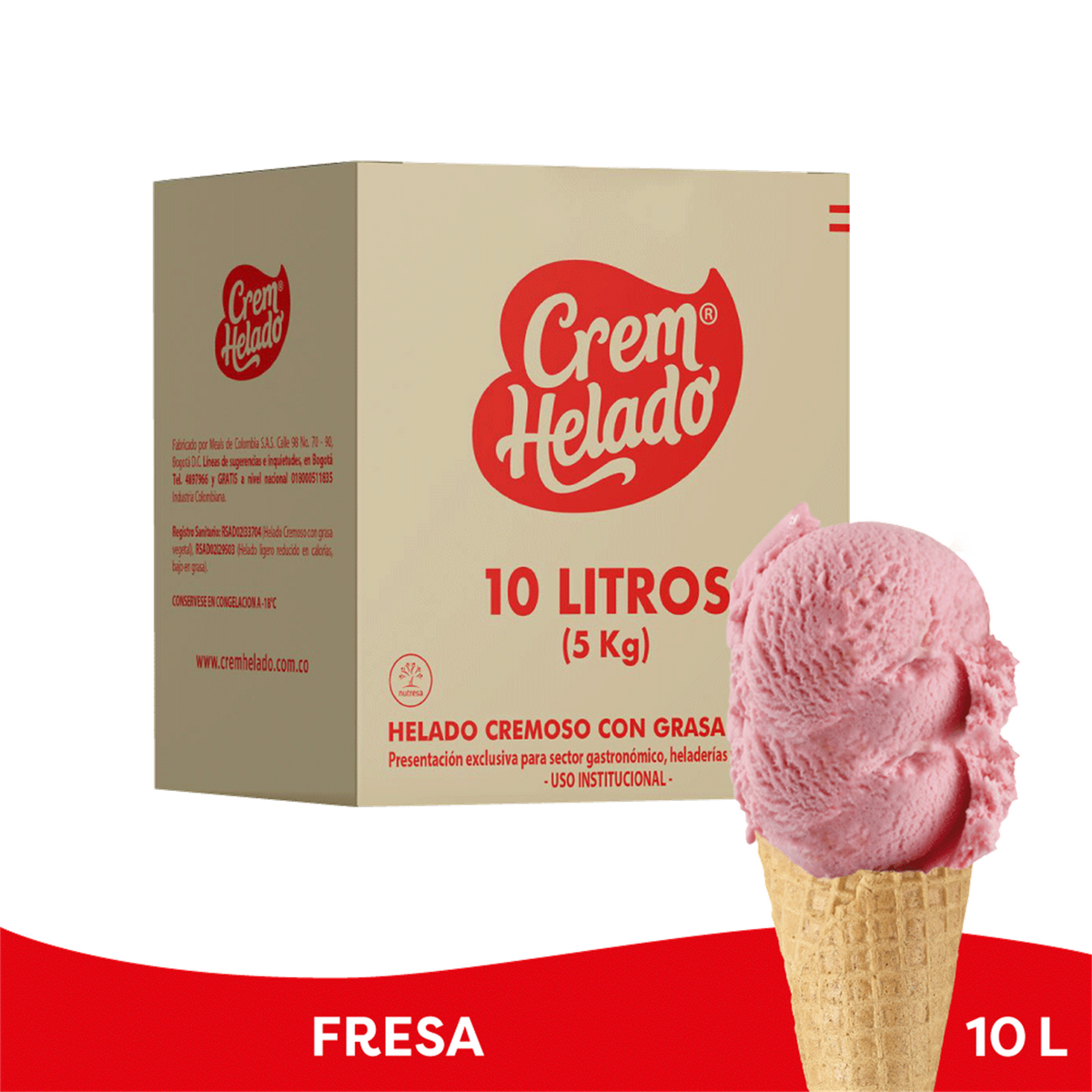 Crem Helado Tradicional Tarro Fresa x 10 L