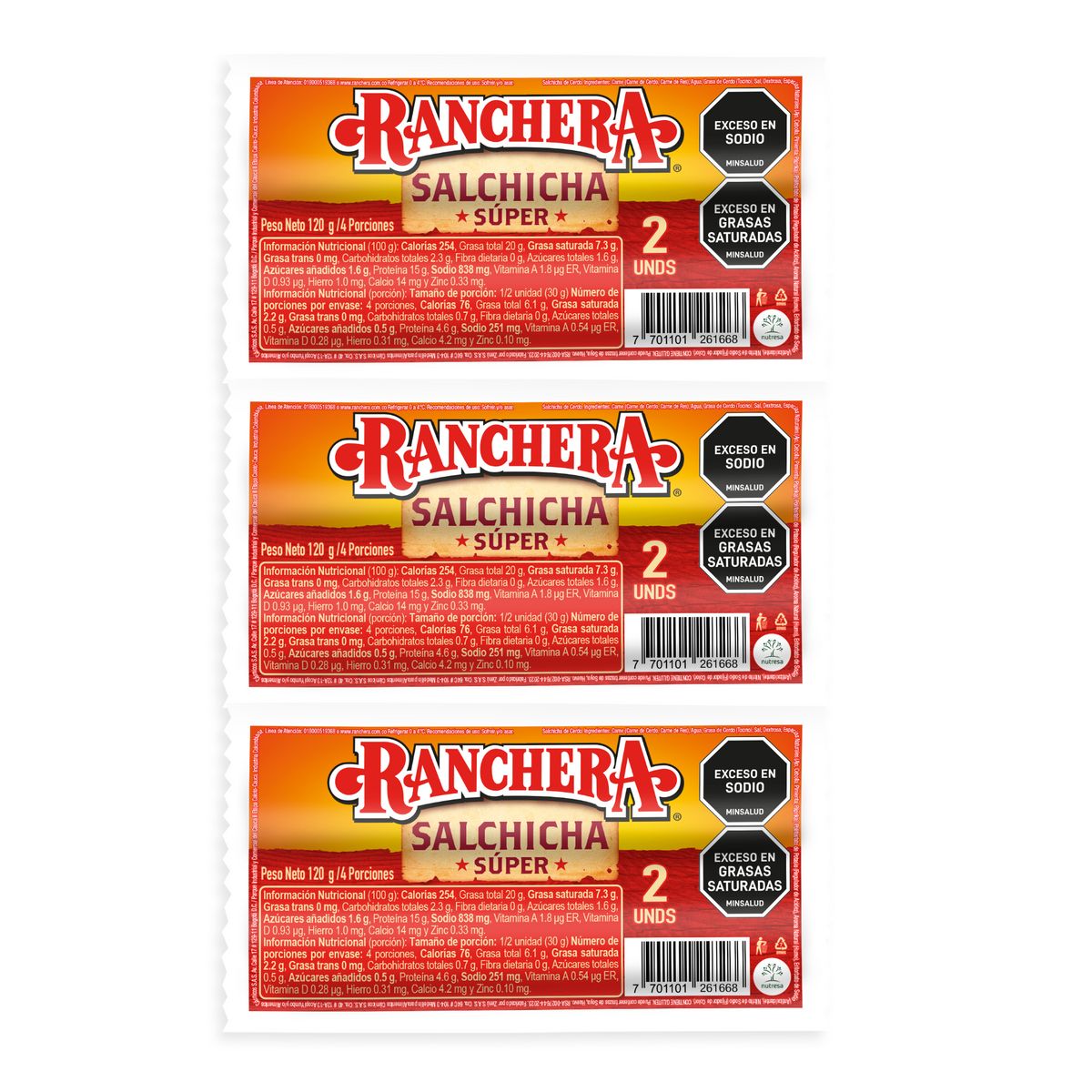 Ranchera Salchicha Super Tira x 3 x 2 un x 120 g
