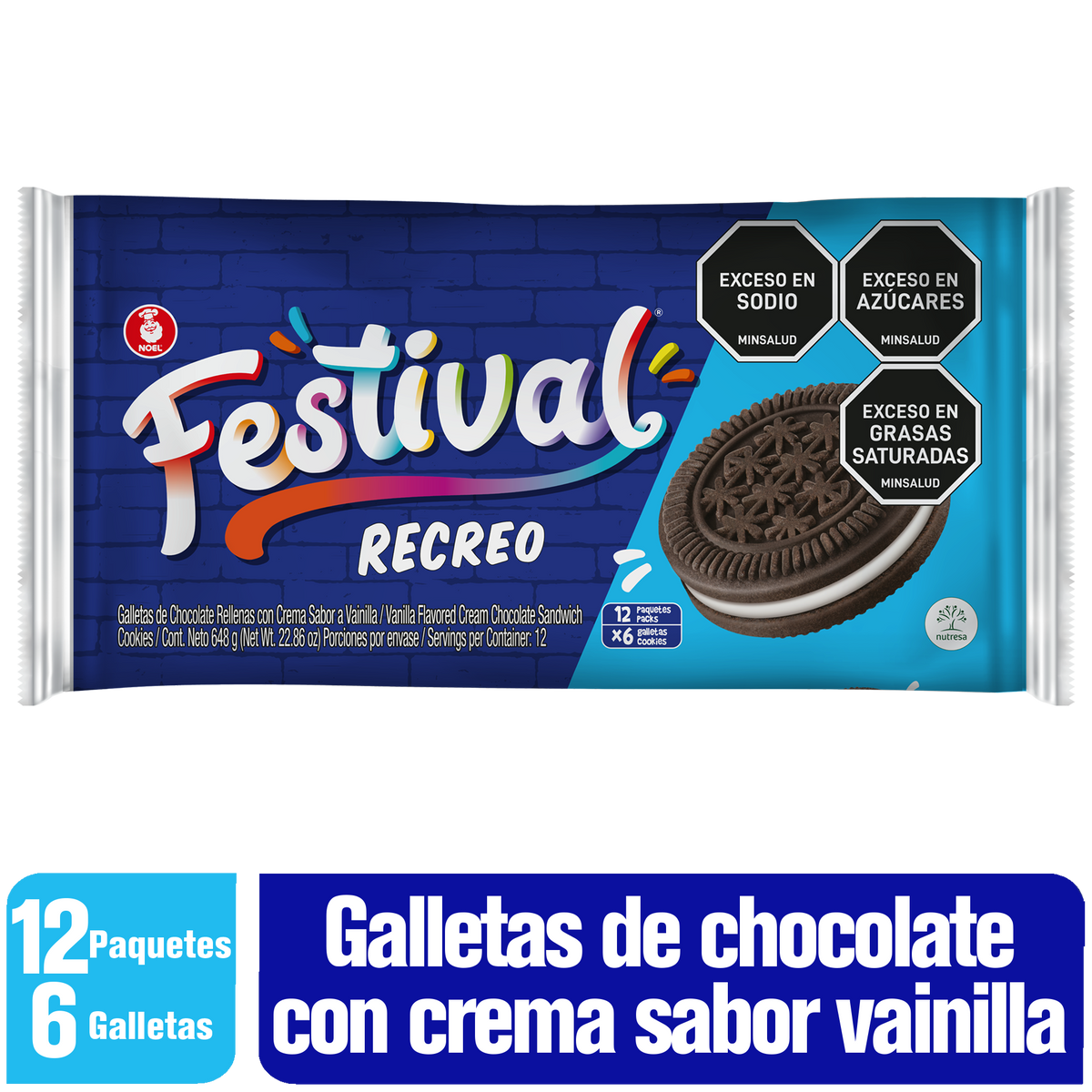 Festival Galleta Recreo Bolsa x 12 paquete x 6 Unidades. 648 g