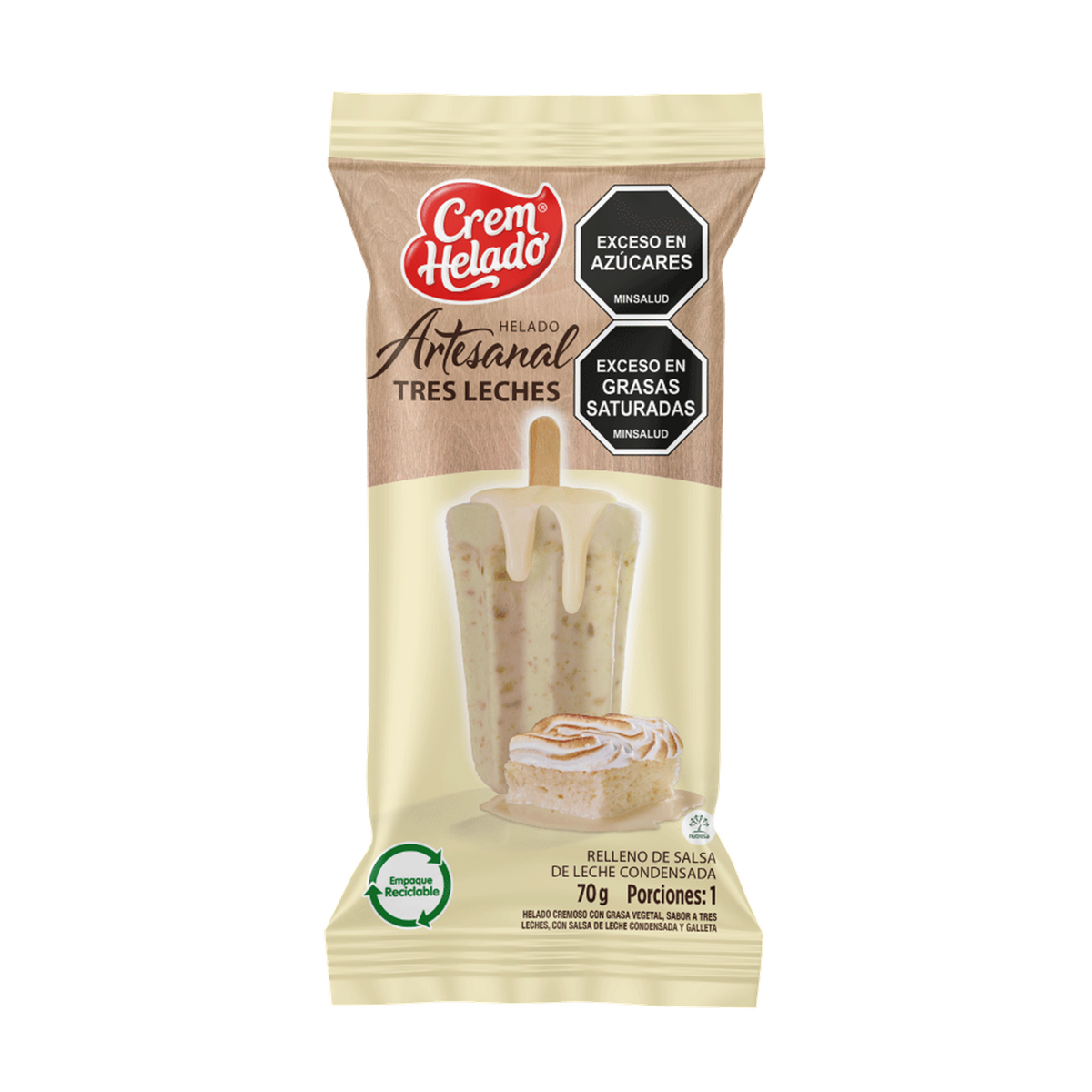 Crem Helado Artesanal Paleta Tres Leches Caja x 25 Un x 70 g
