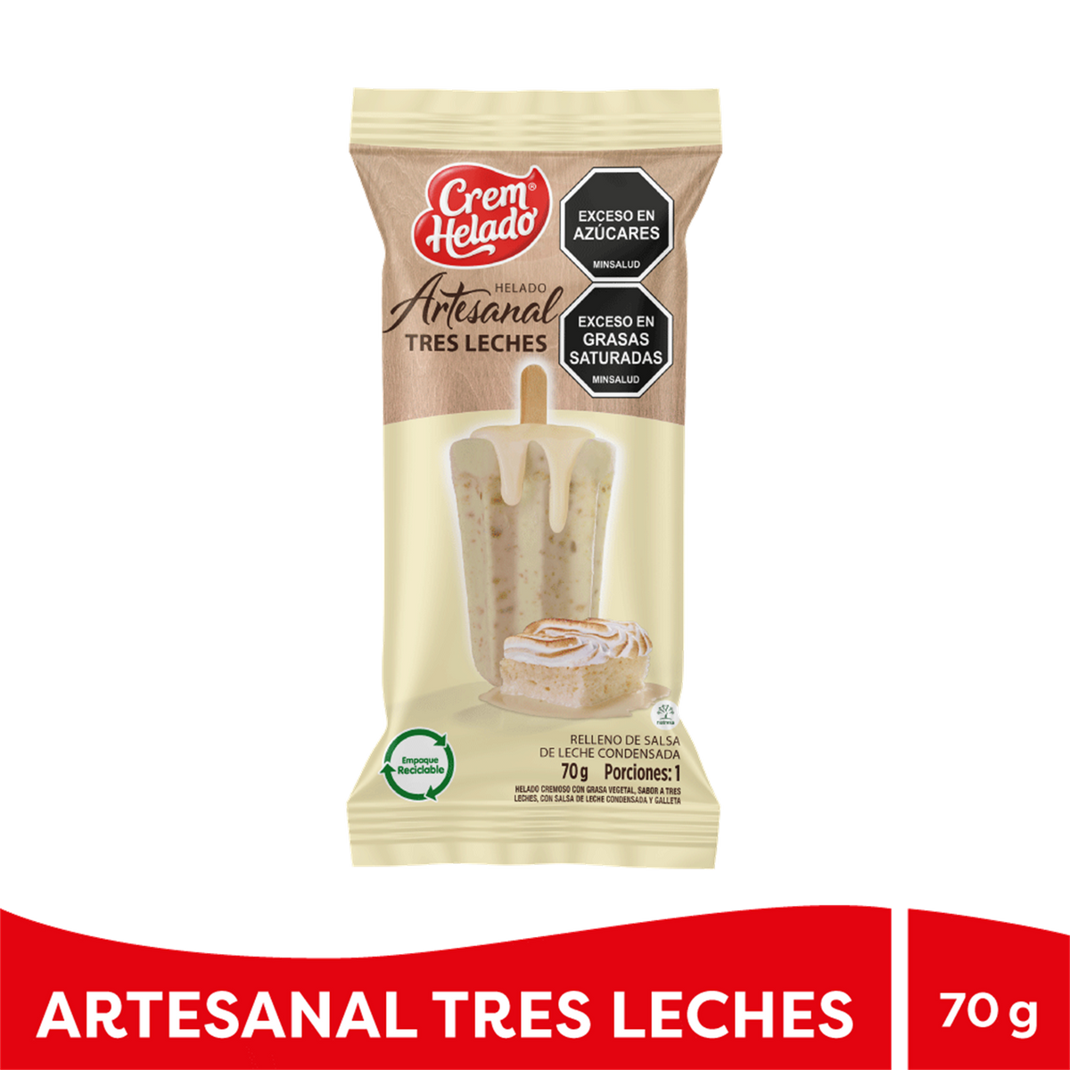 Crem Helado Artesanal Paleta Tres Leches Caja x 25 Un x 70 g