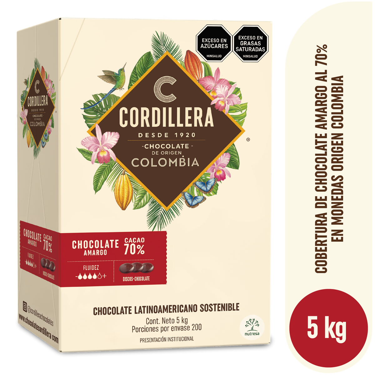 Cordillera Cobertur Amarga 70% Origen Colombia Depositados x 5kg