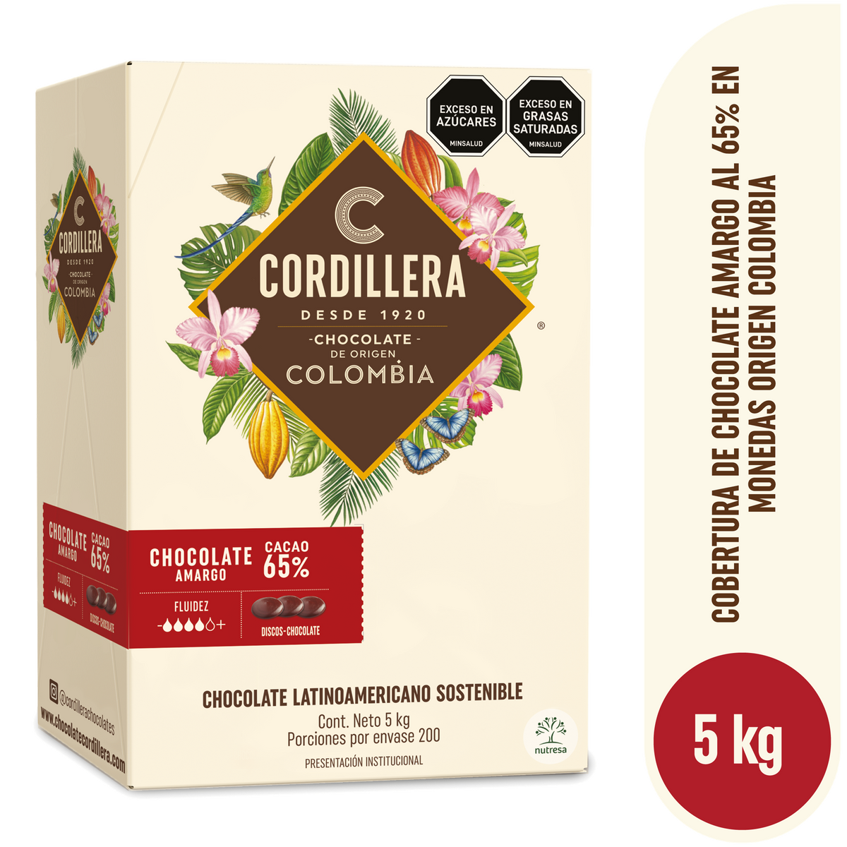 Cordillera Cobertura Amarga 65% Origen Colombia Depositados x 5kg