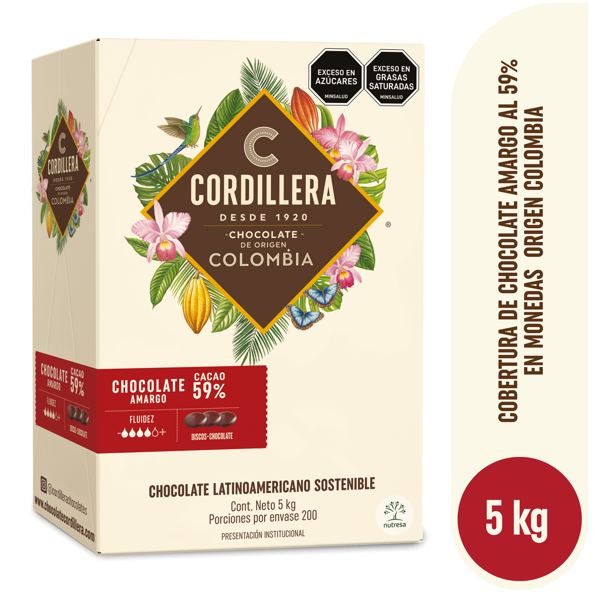 Cordillera Cobertura Amarga 59% Origen Colombia Depositados x 5kg