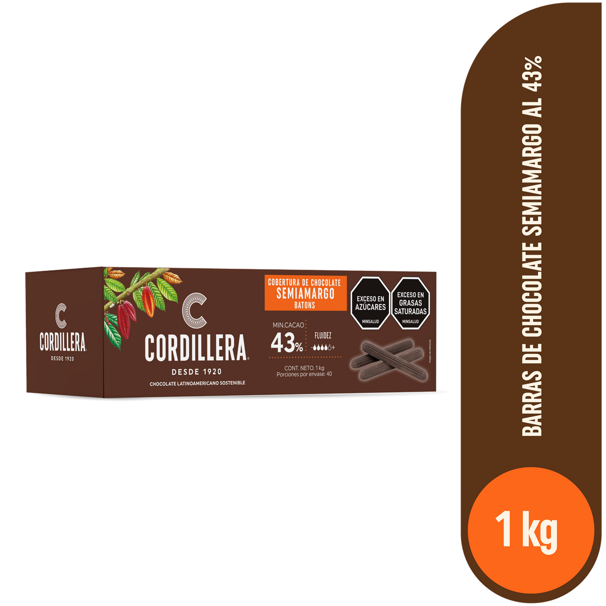 Cordillera Barra De Chocolate Semiamargo 43% caja x 1 kg